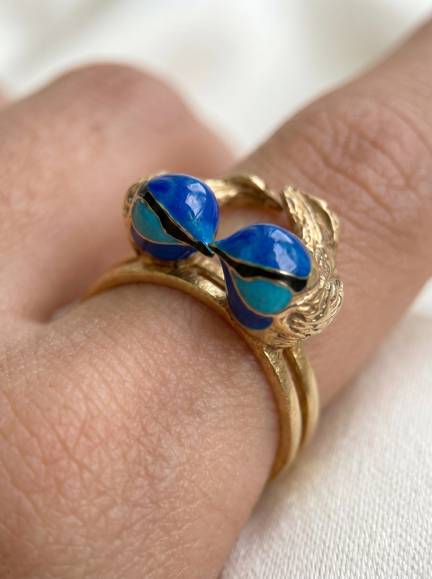 Splendid Fairy Wren Stacking Rings — Sterling Silver with Hand‑Applied Enamel
