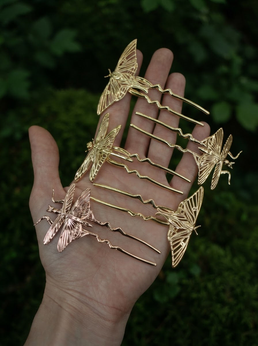 Dragonfly Hair Pin — Gold, Rose Gold, Silver & Bronze Finishes