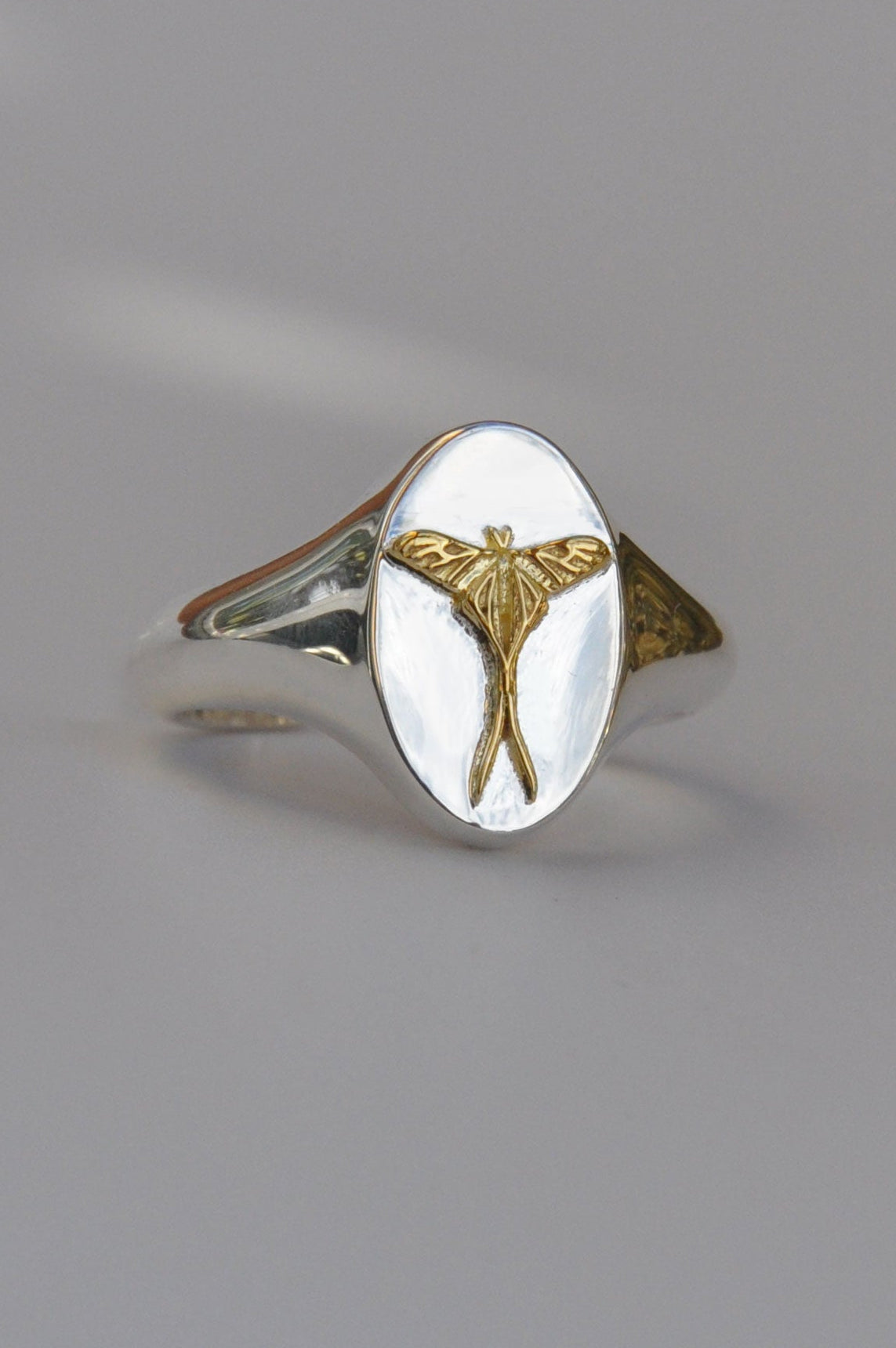 Cancer Luna Moth Zodiac Signet Ring | Sterling Silver & Gold