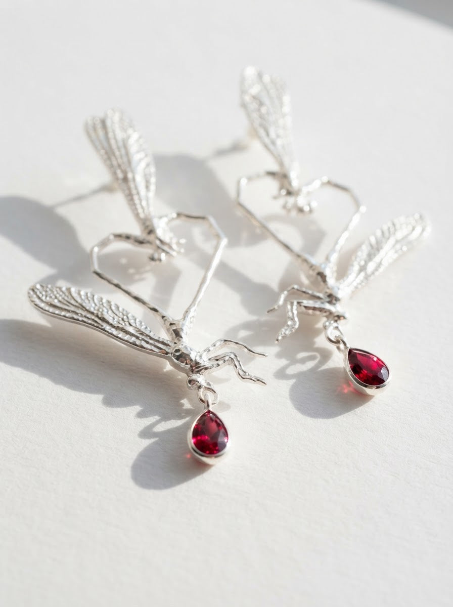Dragonfly Love Stud Earrings — Sterling Silver | Art Nouveau Inspired Nature Jewelry