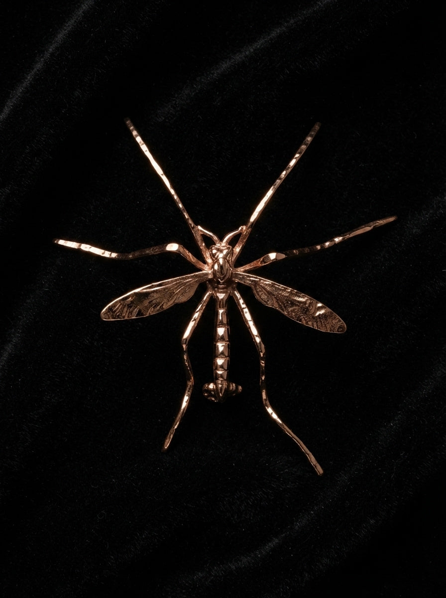 Crane Fly Brooch — Sterling Silver or 14k Gold‑Plated | Sculptural Insect Jewelry