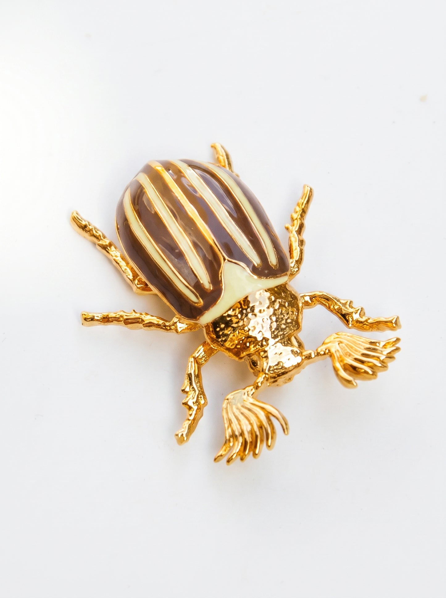 June Bug Pendant — Sterling Silver, 14k Gold‑Plated, Rhodium‑Plated, or Polished Bronze with Bronze & Off‑White Enamel