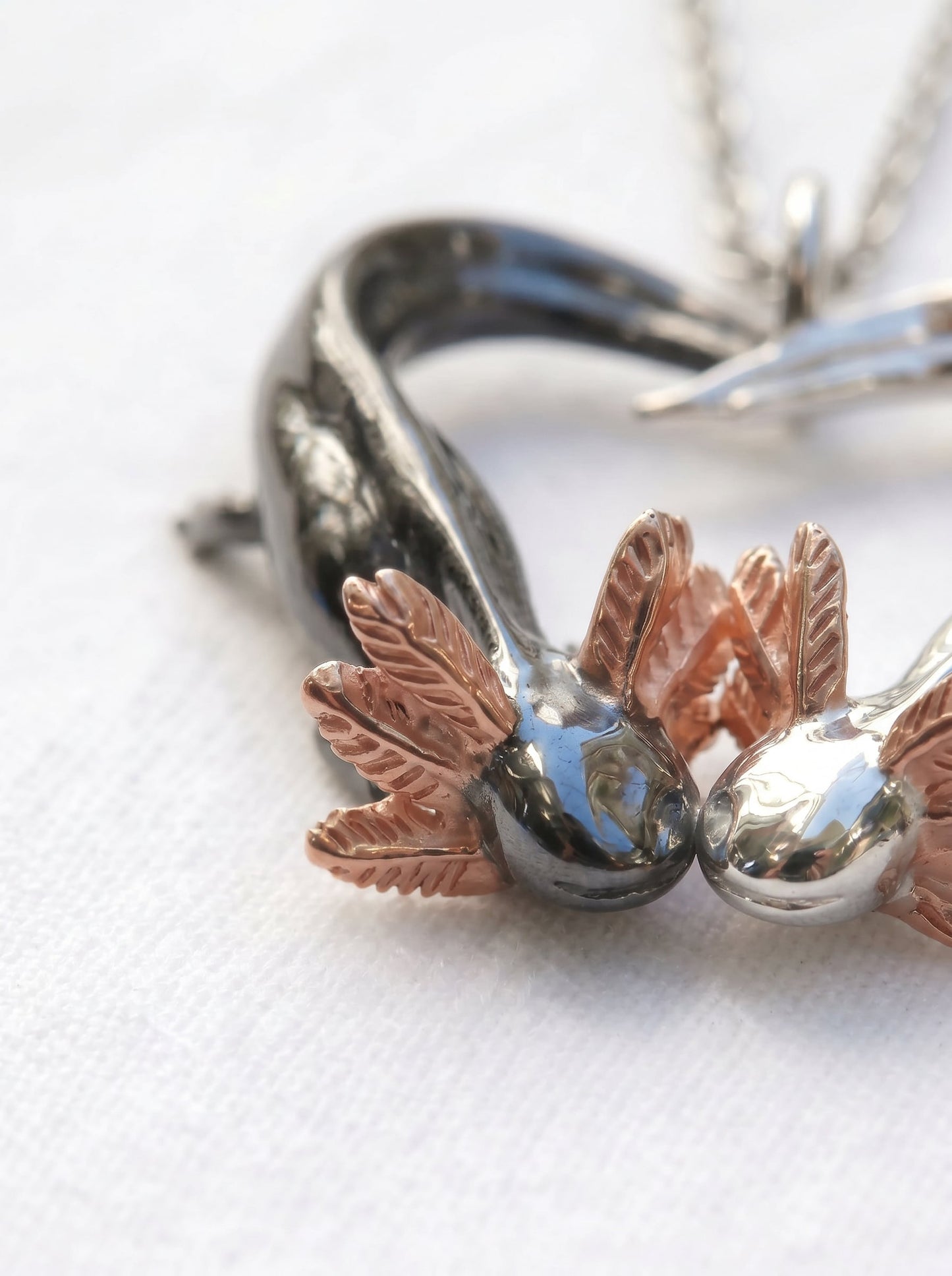 Axolotl Love Pendant – Heart-Shaped Axolotl Necklace in Silver & Rhodium | Anna Reikher Jewelry