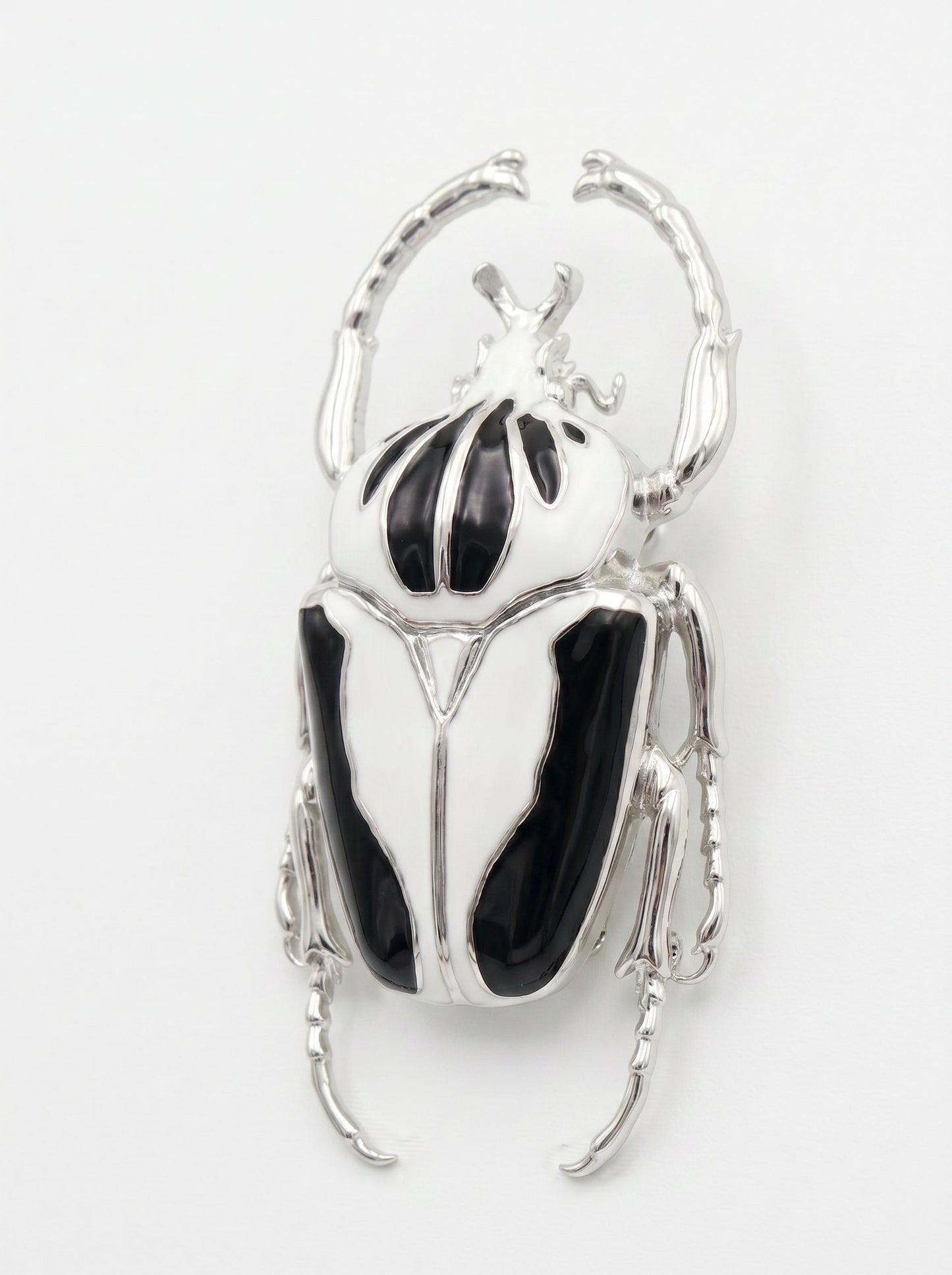 Goliath Beetle Pendant — Sterling Silver or 14k Gold‑Plated with Black & White Enamel