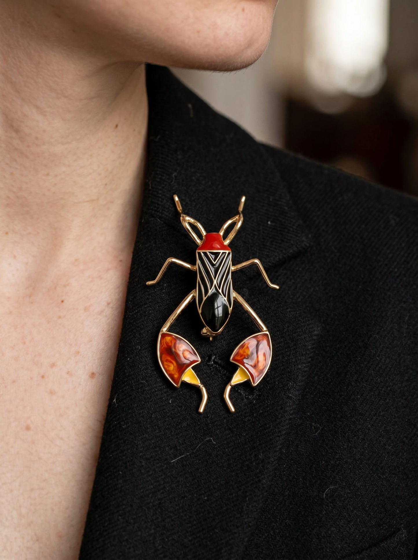 Leaf‑Footed Bug Brooch – Enamel Finish | Nature‑Inspired Sculptural Jewelry