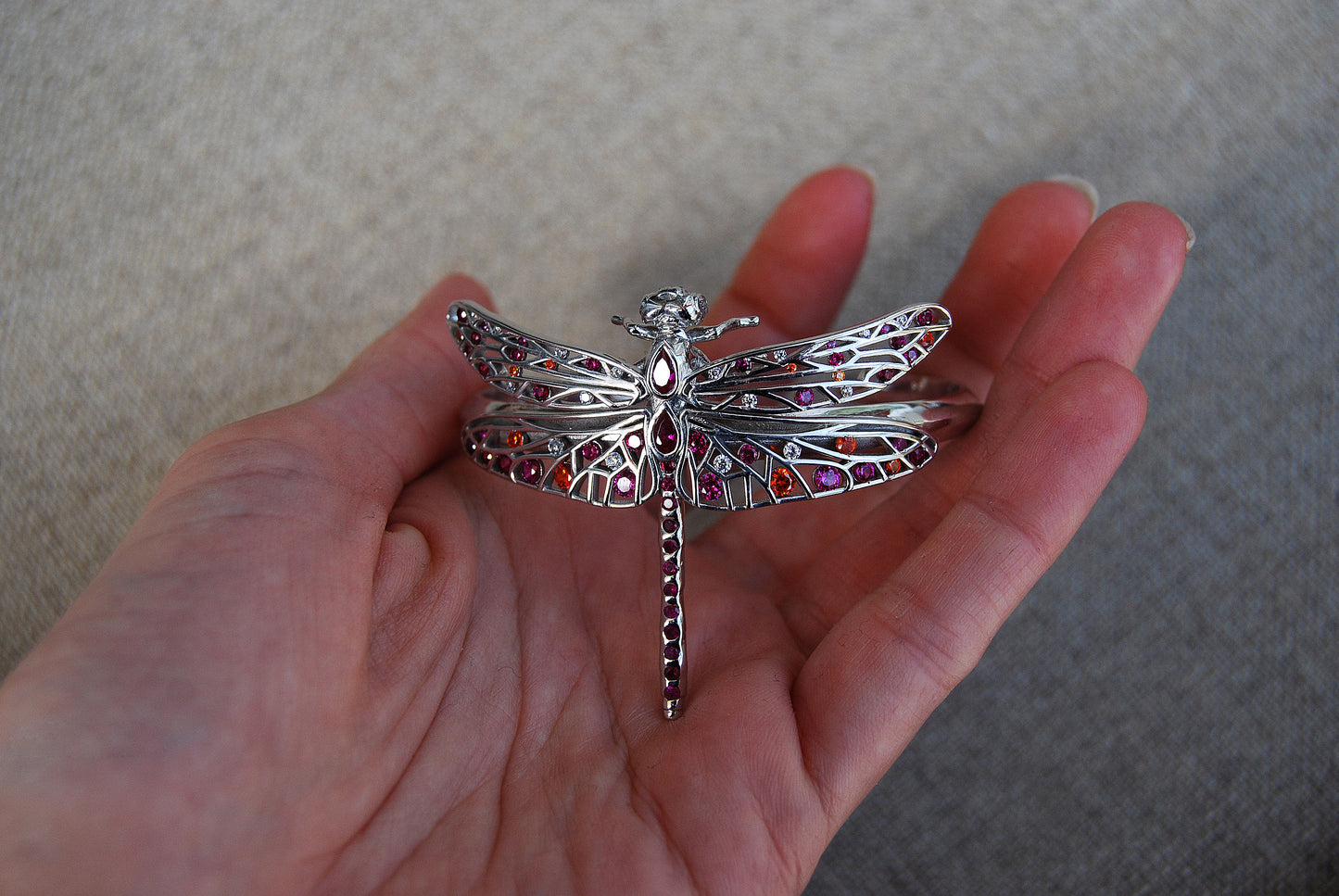 Horizontal Silver Dragonfly Jewelry Piece