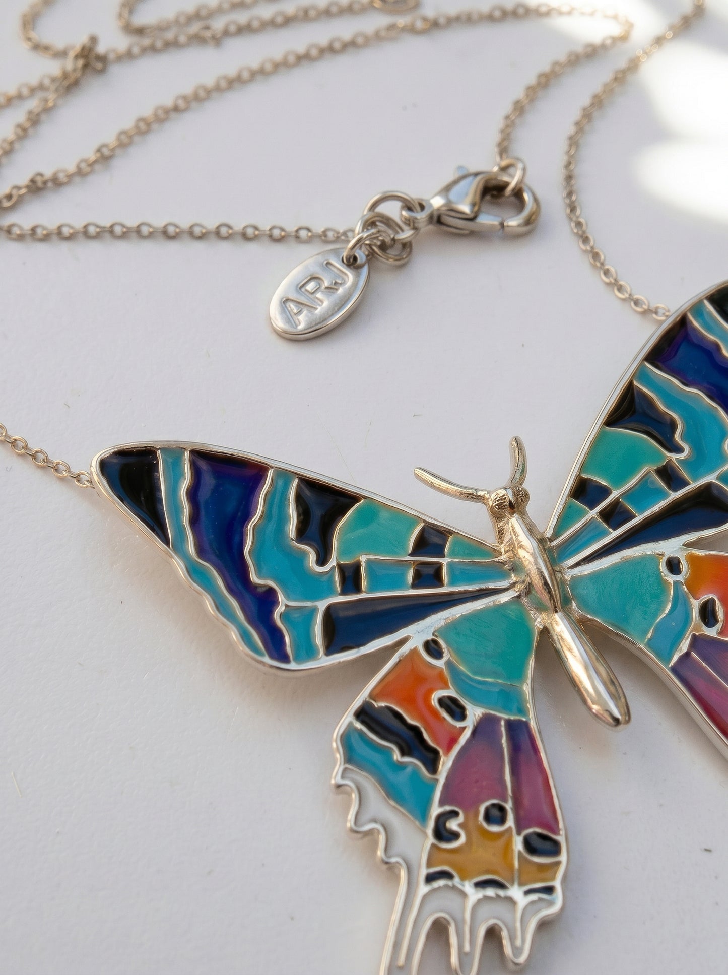 Madagascar Sunset Moth Necklace — Hand‑Enameled in 14k Gold Plated or Sterling Silver