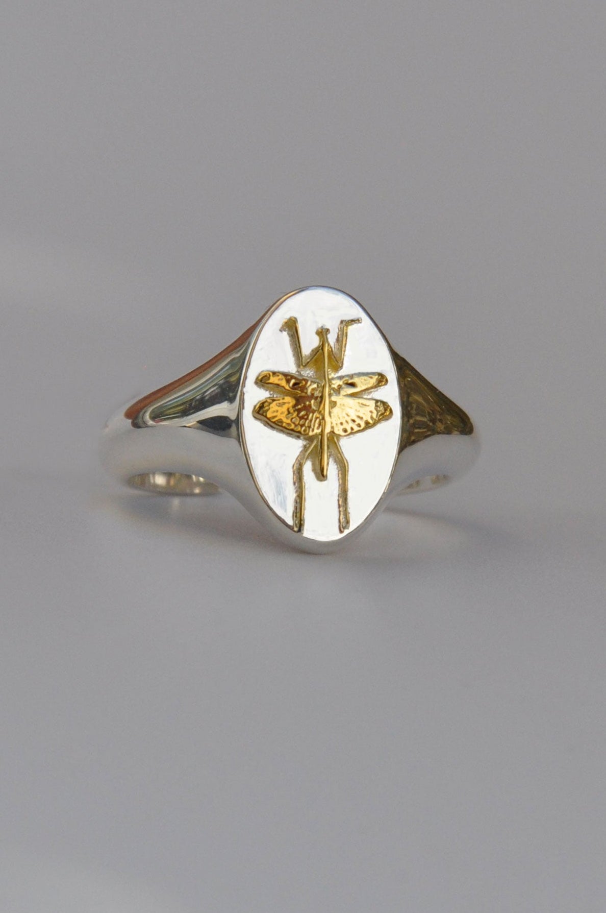 Scorpio Mantis Zodiac Signet Ring | Sterling Silver & Gold Plated