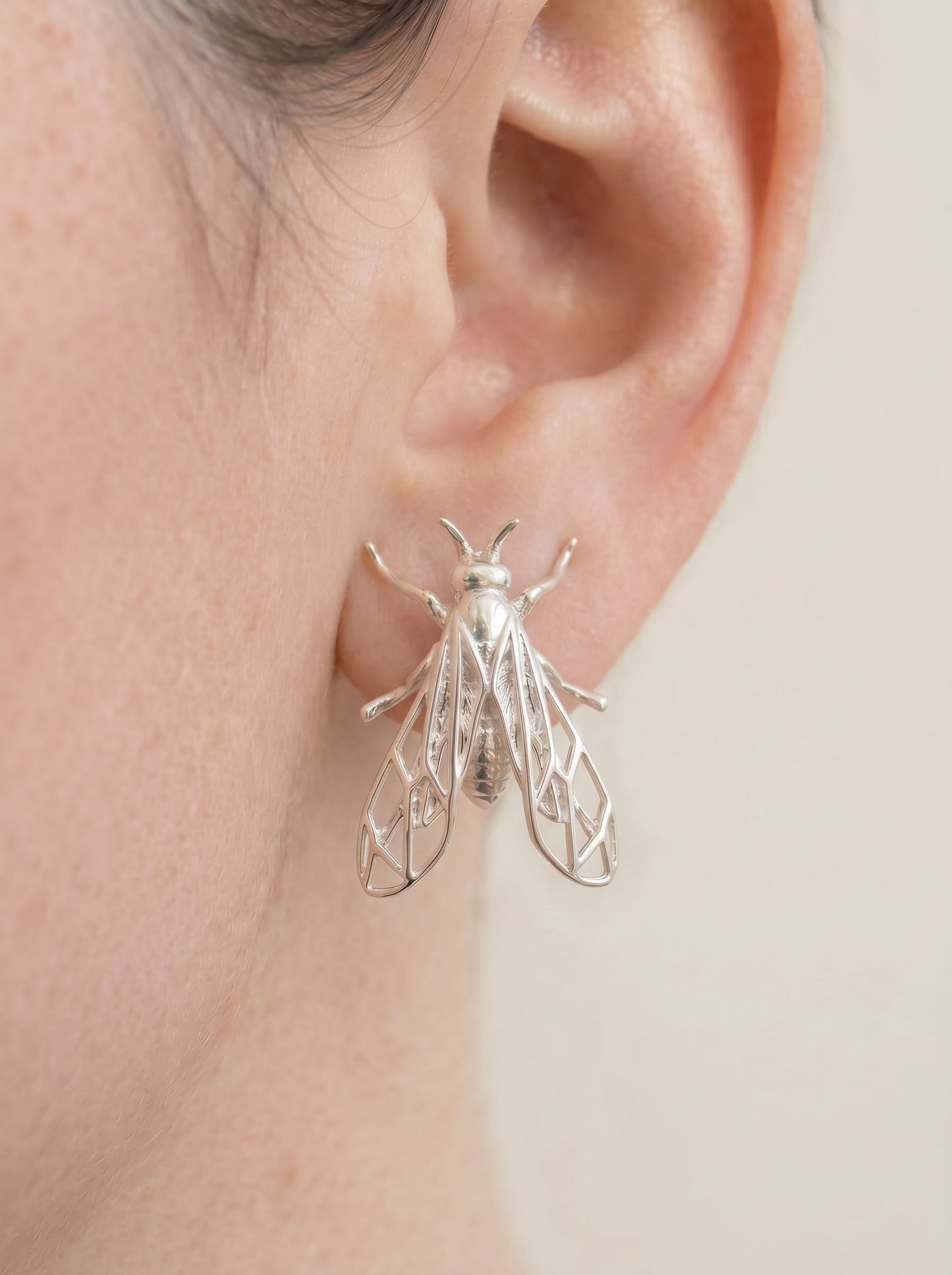 Sterling Silver Wasp Stud Earrings – Handmade Insect Jewelry