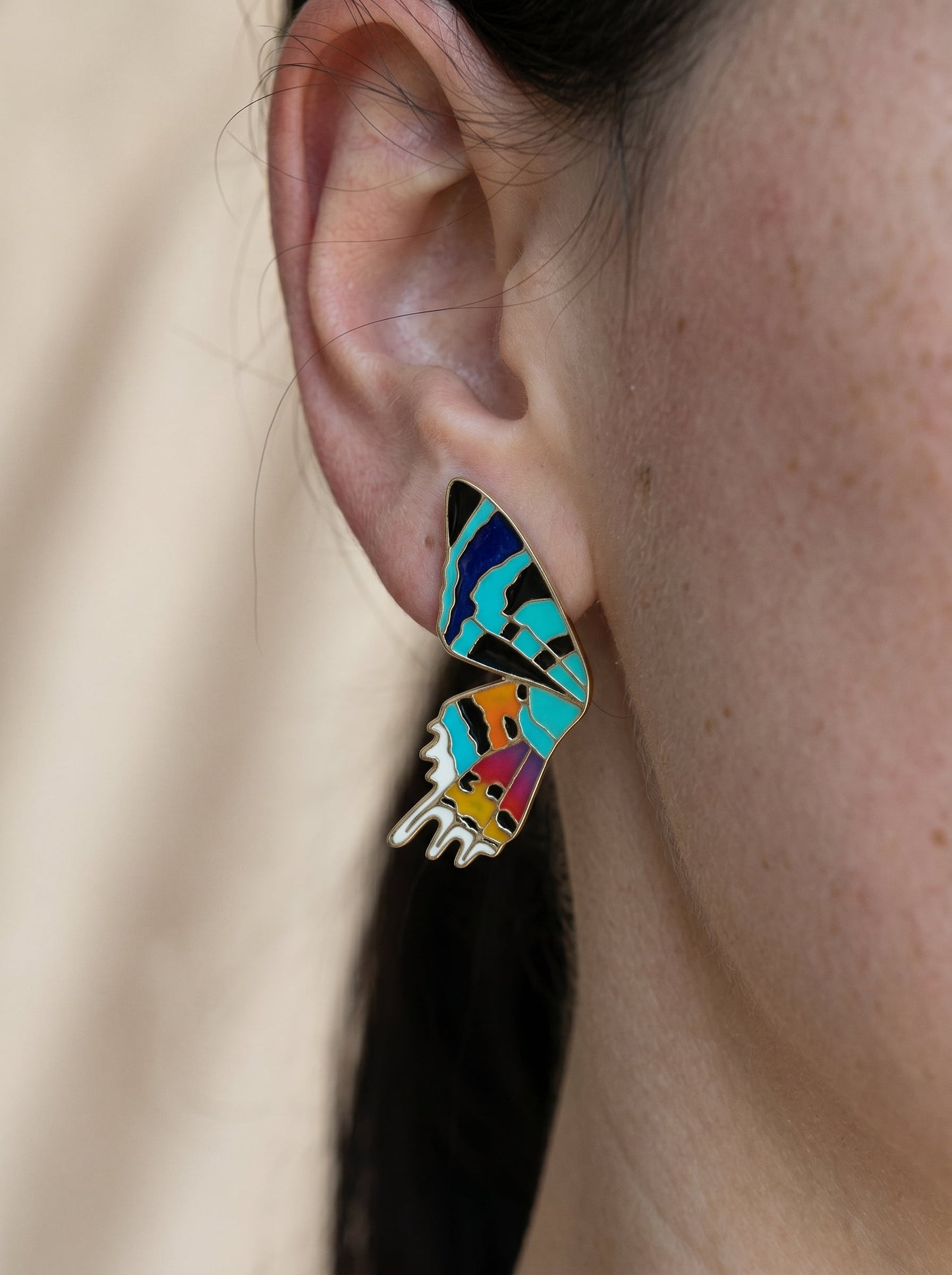 Madagascar Sunset Moth Stud Earrings — Hand‑Enameled in Sterling Silver or 14k Gold Plating