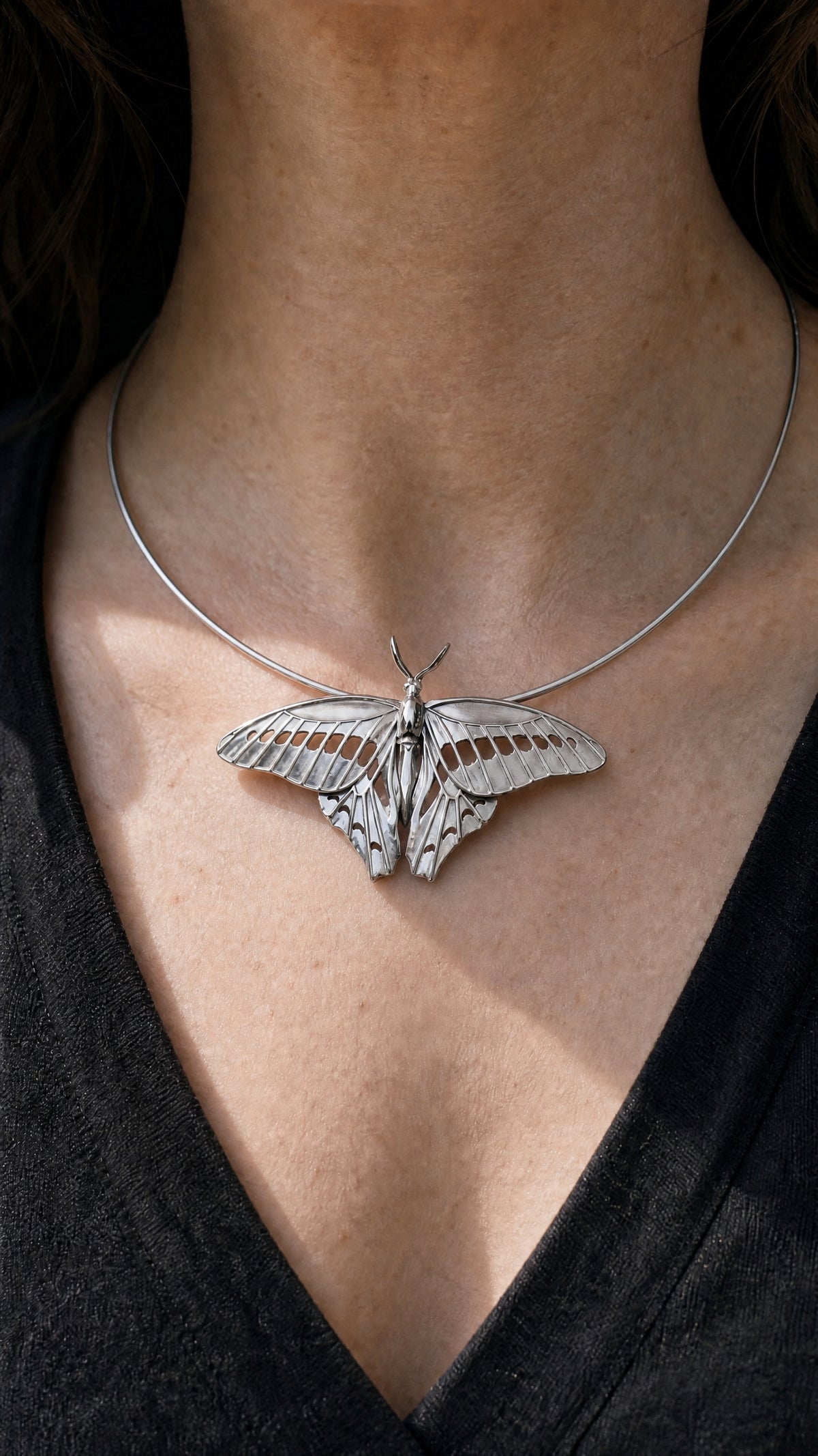 Blue Triangle Butterfly Pendant – Sterling Silver Insect Jewelry