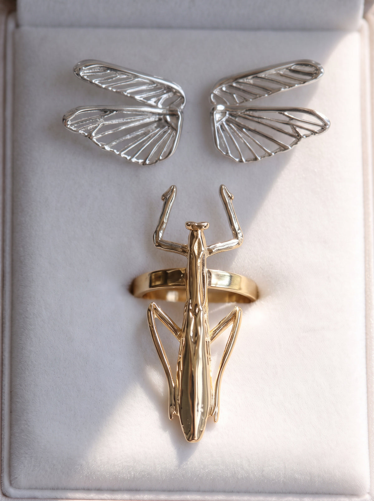 Praying Mantis Ring Set | Silver or 14k Gold‑Plated Modular Torso & Wings