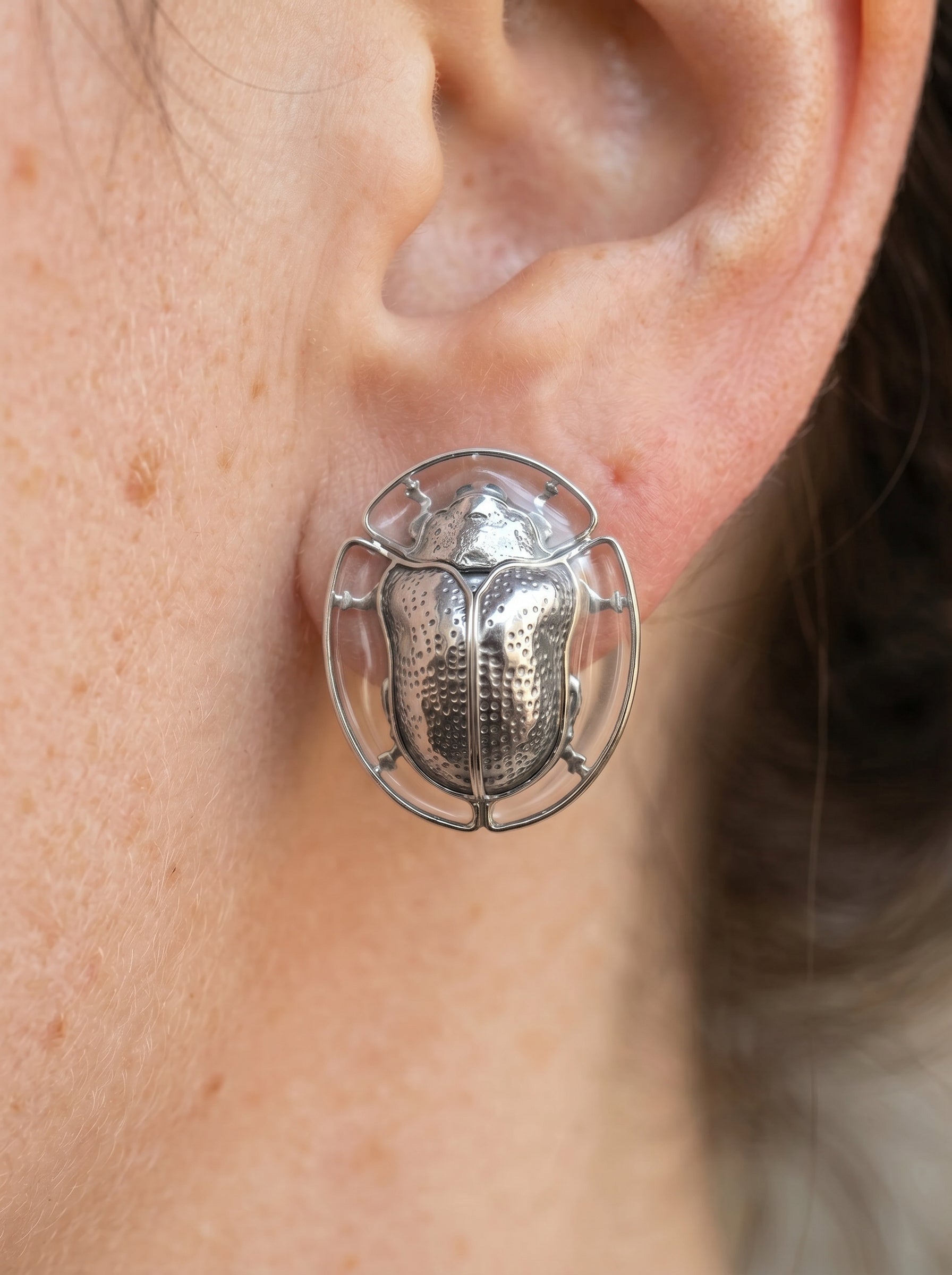 Tortoise Beetle Earrings, Plique‑à‑Jour Glow in Sterling Silver or 14k Gold‑Plated - Earrings