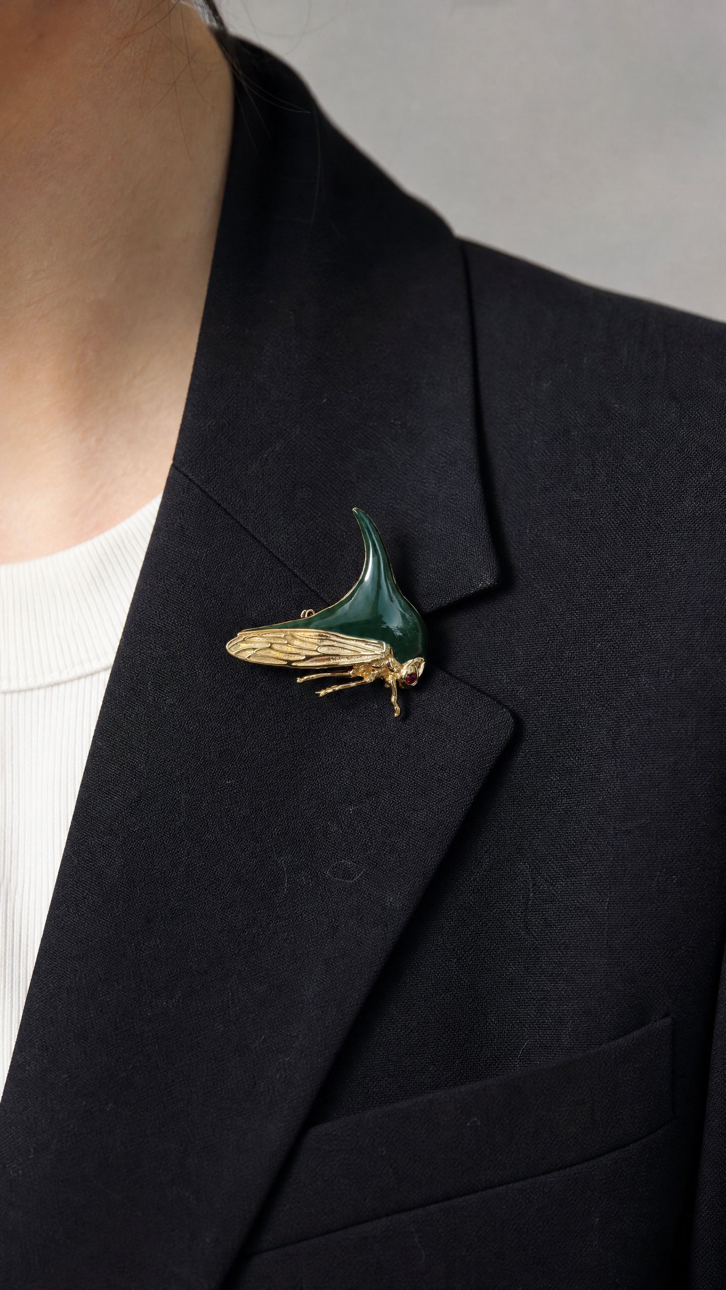 Treehopper Brooch – Deep Green Enamel & Gold‑Plated | Nature‑Inspired Insect Jewelry - brooch