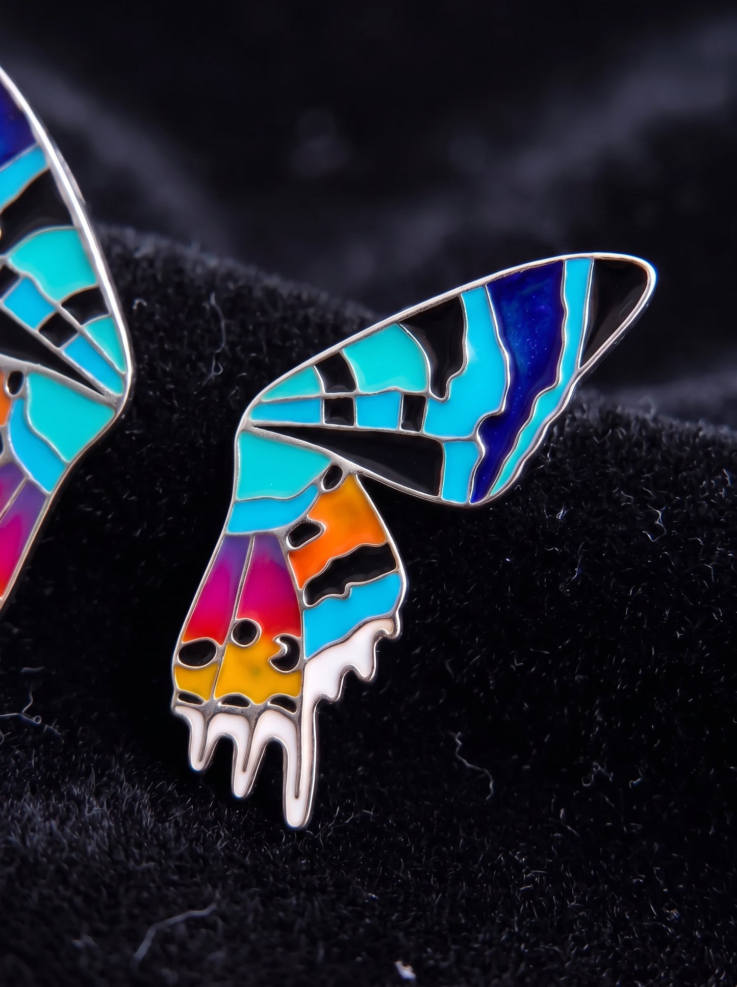 Madagascar Sunset Moth Stud Earrings — Hand‑Enameled in Sterling Silver or 14k Gold Plating