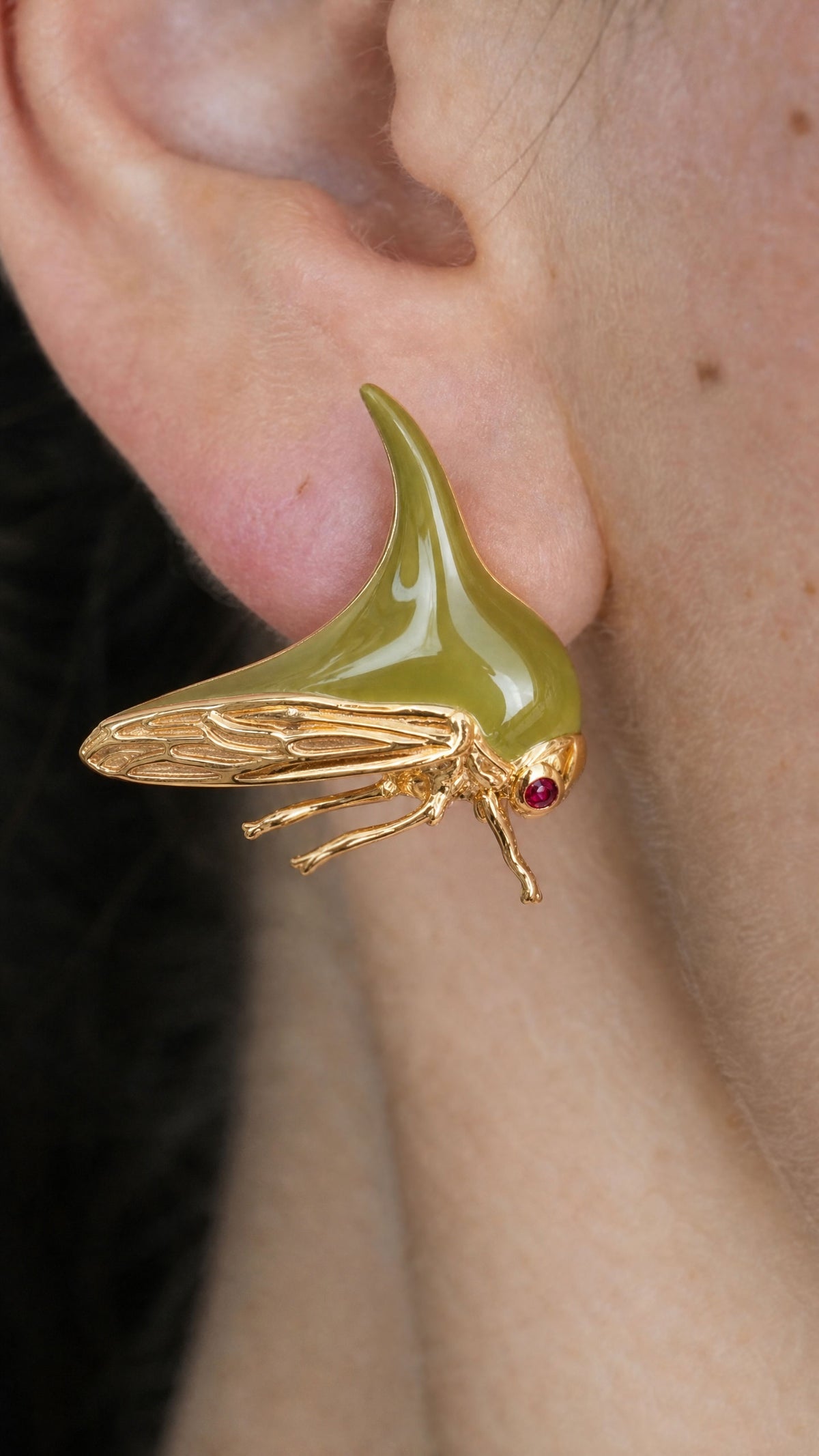 Treehopper Stud Earrings – Light or Dark Green Enamel | Nature‑Inspired Insect Jewelry