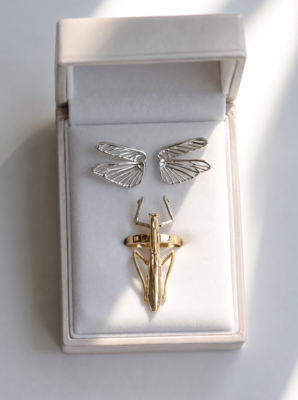Praying Mantis Ring Set | Silver or 14k Gold‑Plated Modular Torso & Wings