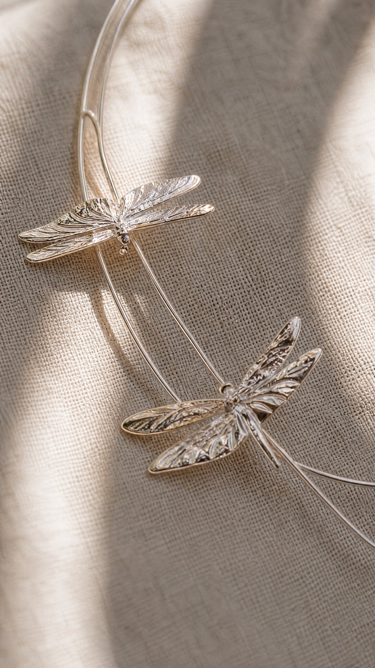 Dragonfly Flight Necklace — Sculptural Multi‑Wire Nature Jewelry in Sterling Silver or Gold