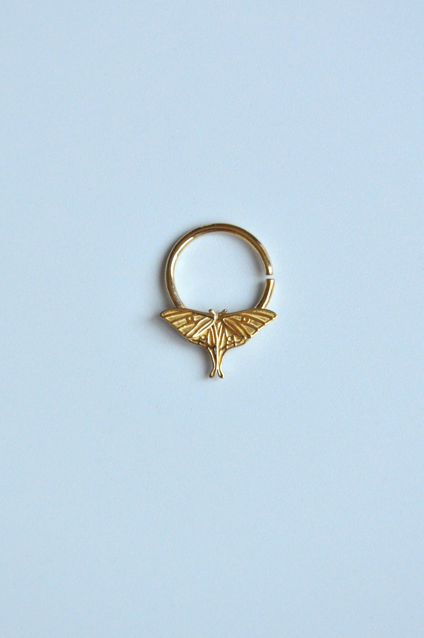14k Gold Plated luna moth nose ring with detailed insect motif, stylish septum jewelry for a unique and elegant look