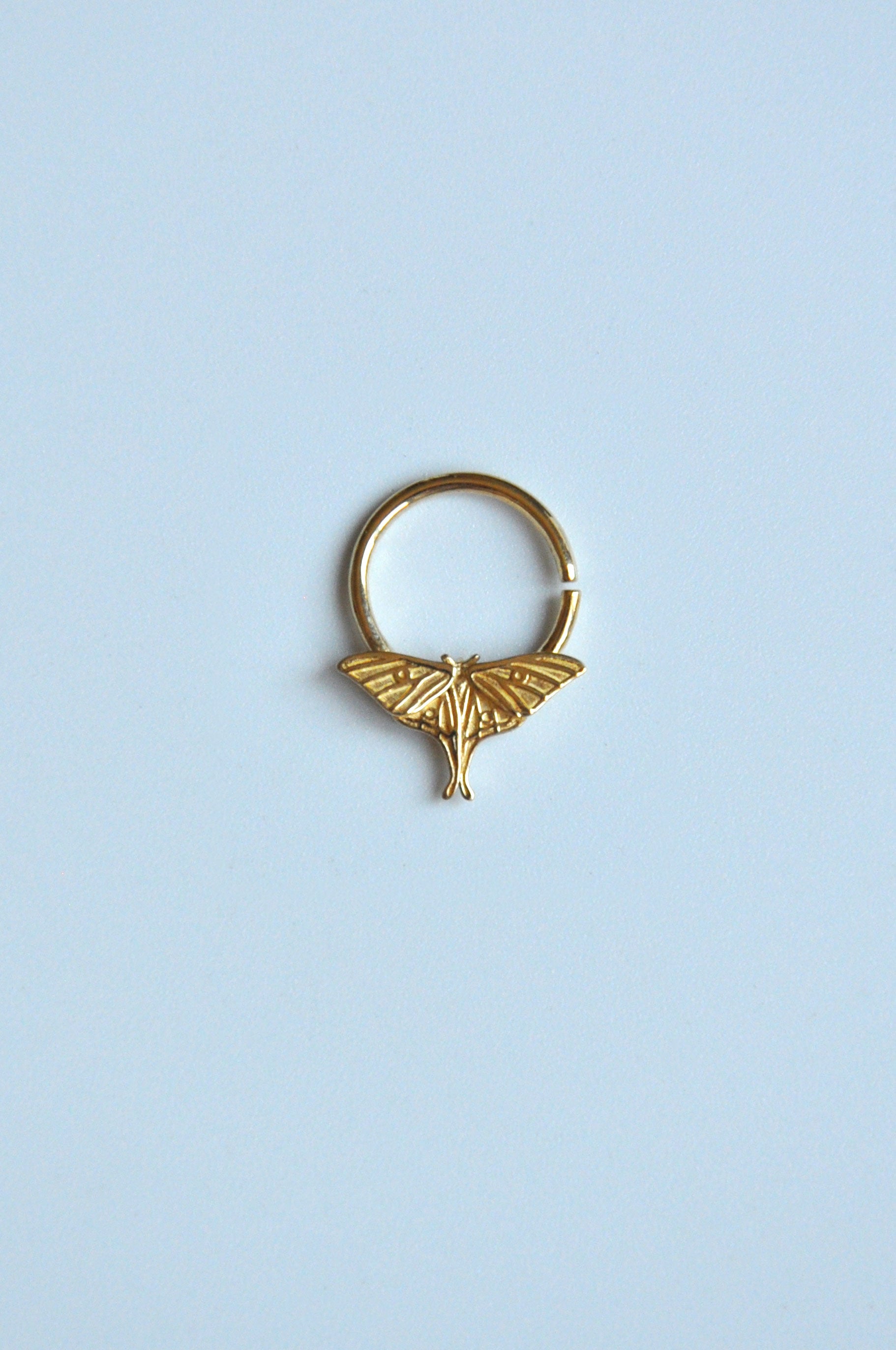 14k Gold Plated luna moth nose ring with detailed insect motif, stylish septum jewelry for a unique and elegant look