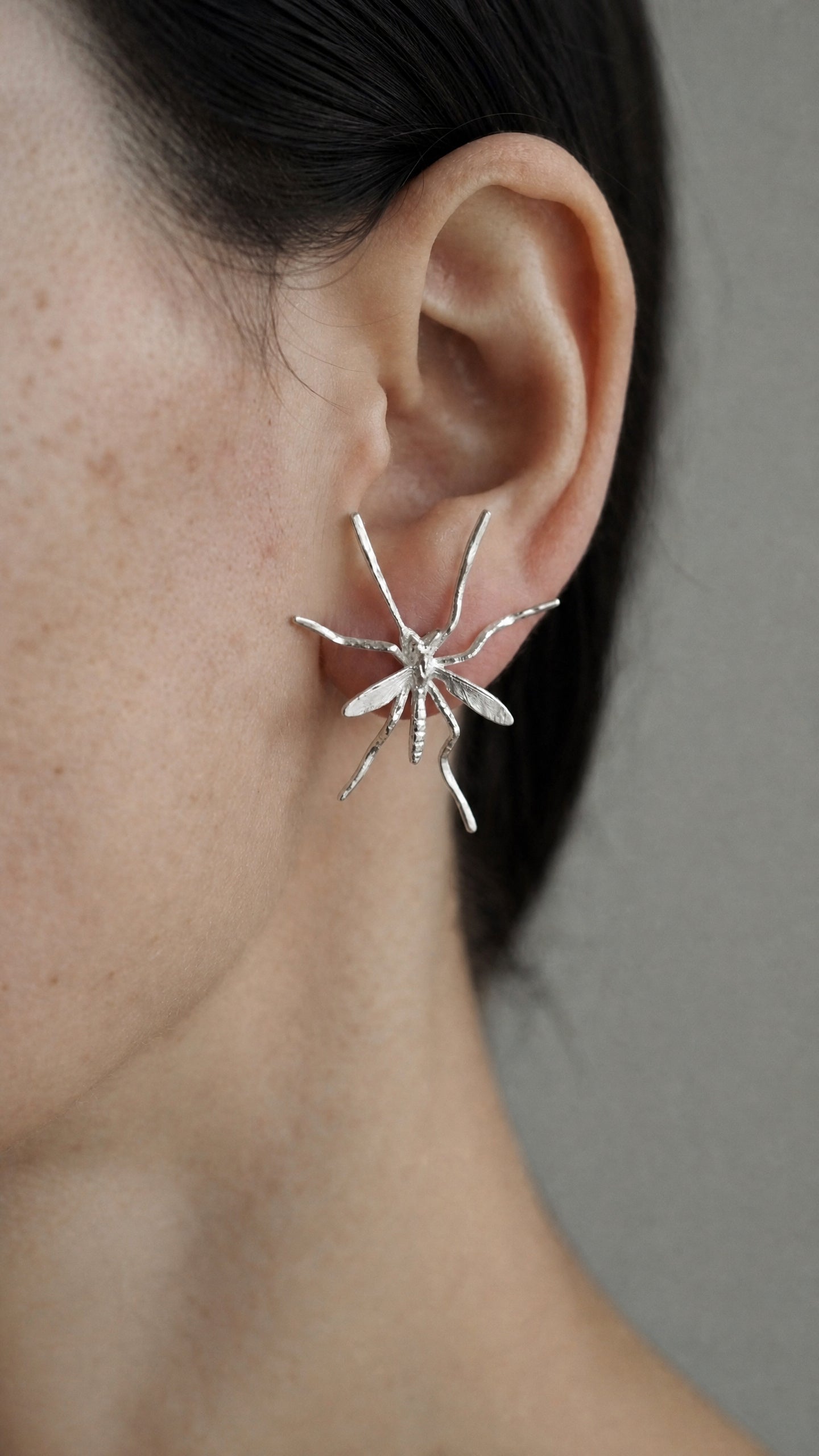 Crane Fly Stud Earrings – Sterling Silver or 14k Gold‑Plated | Sculptural Insect Jewelry