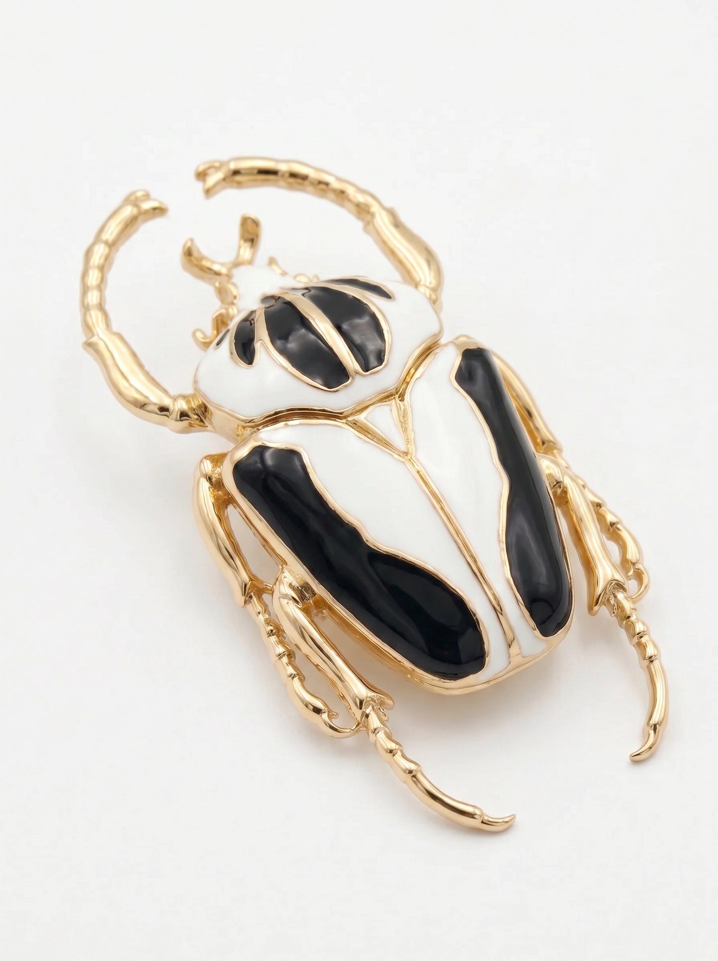 Goliath Beetle Pendant — Sterling Silver or 14k Gold‑Plated with Black & White Enamel