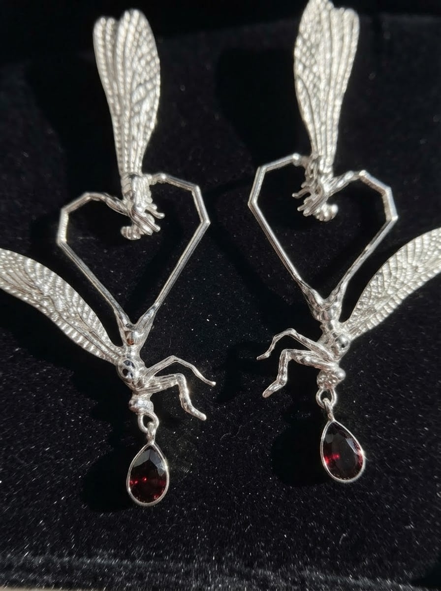 Dragonfly Love Stud Earrings — Sterling Silver | Art Nouveau Inspired Nature Jewelry