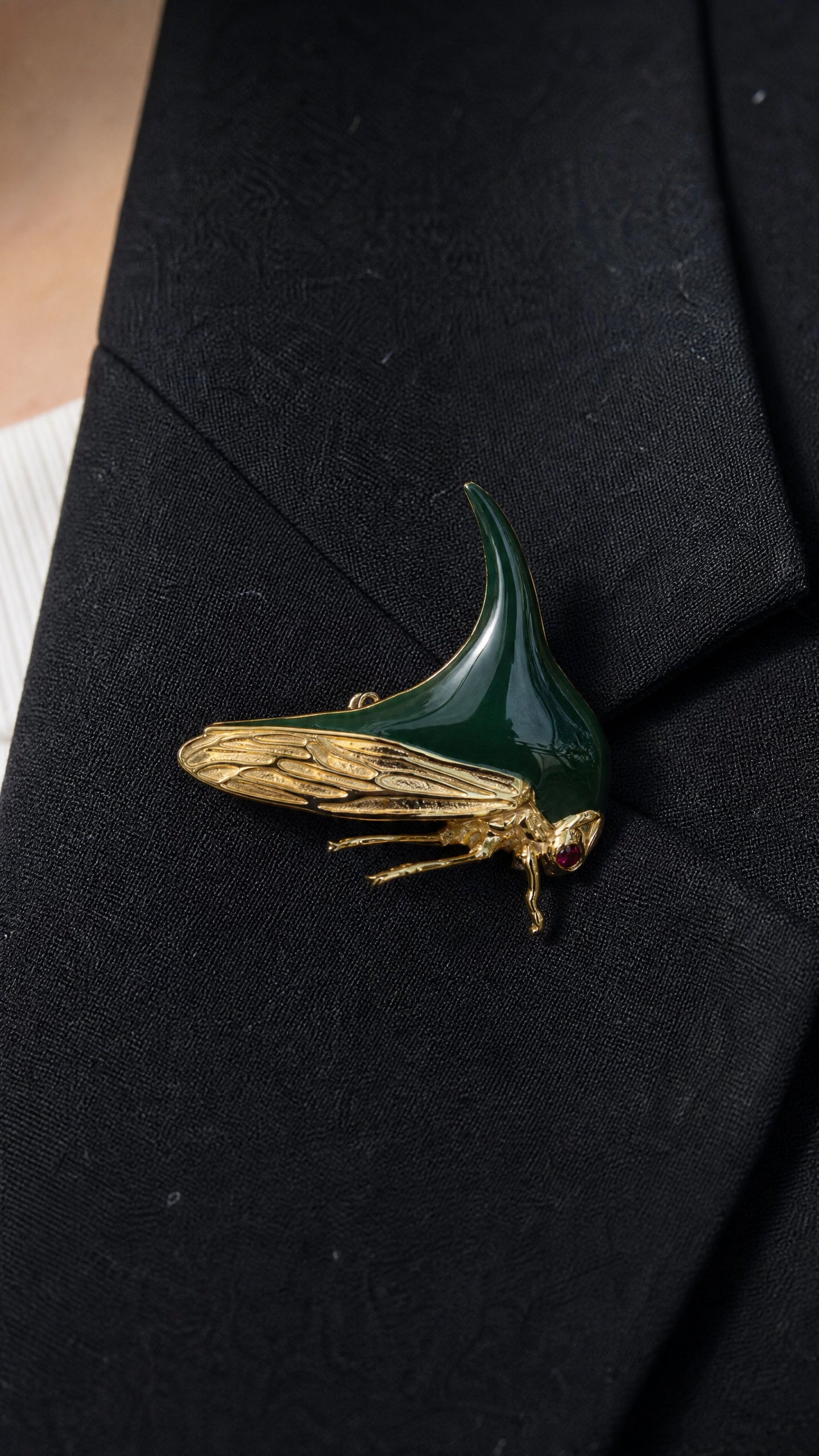 Treehopper Brooch – Deep Green Enamel & Gold‑Plated | Nature‑Inspired Insect Jewelry - brooch