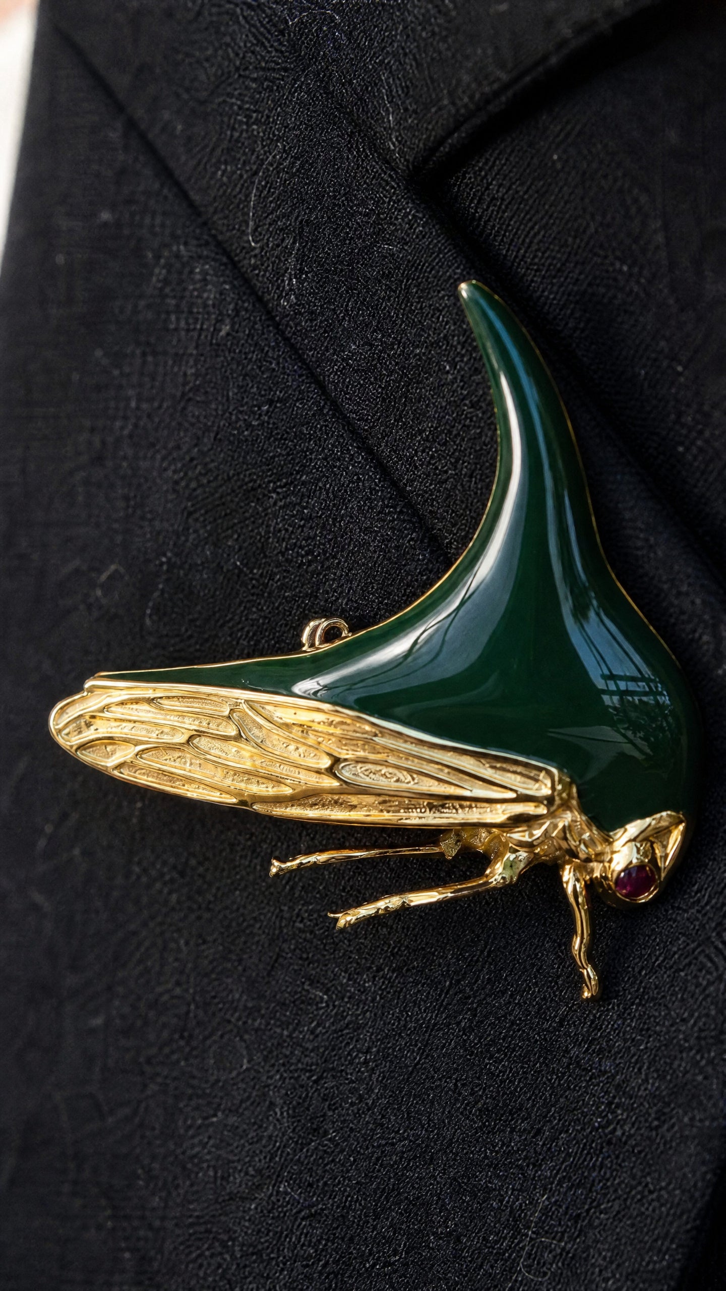 Treehopper Brooch – Deep Green Enamel & Gold‑Plated | Nature‑Inspired Insect Jewelry - brooch