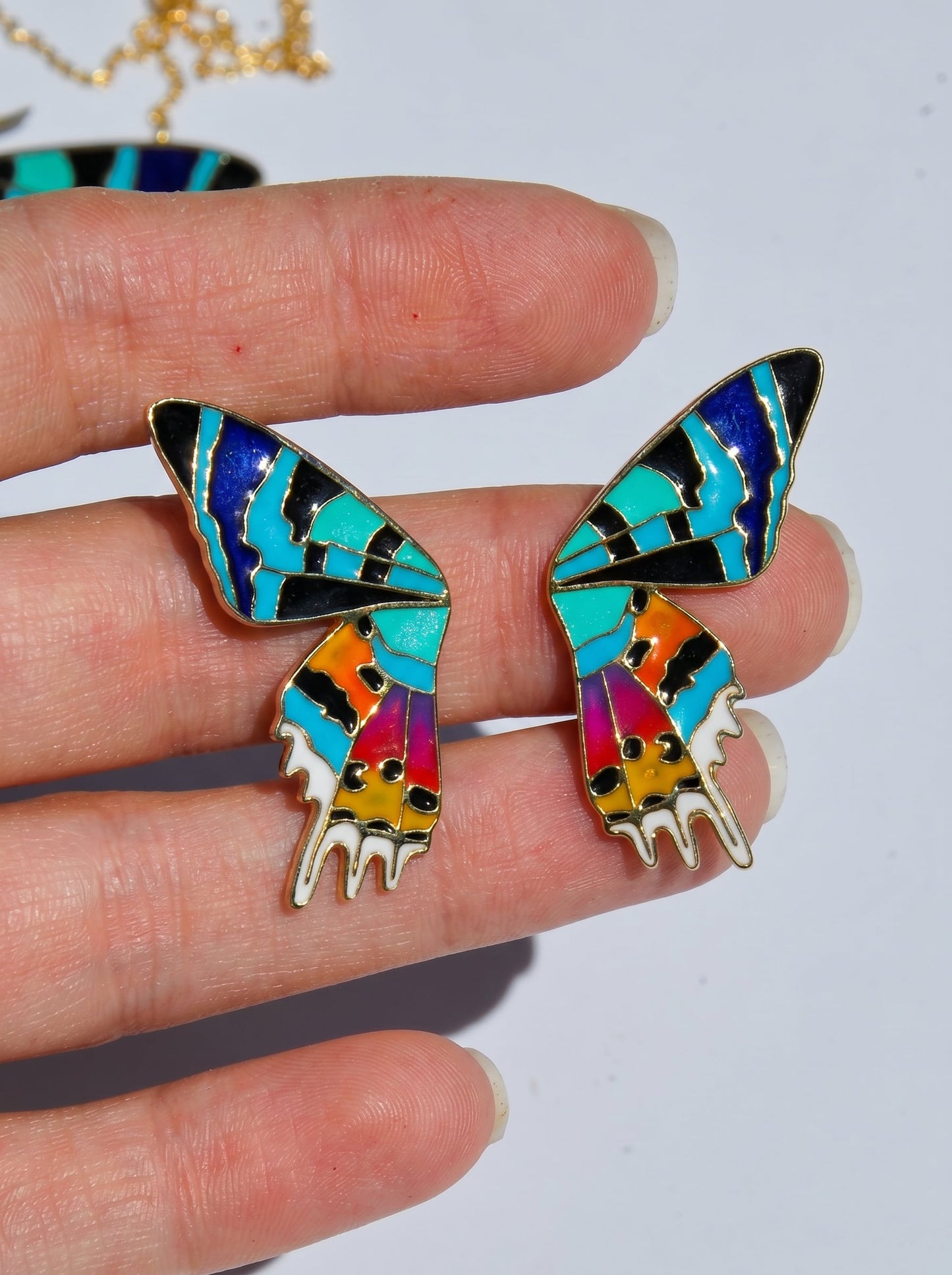 Madagascar Sunset Moth Stud Earrings — Hand‑Enameled in Sterling Silver or 14k Gold Plating
