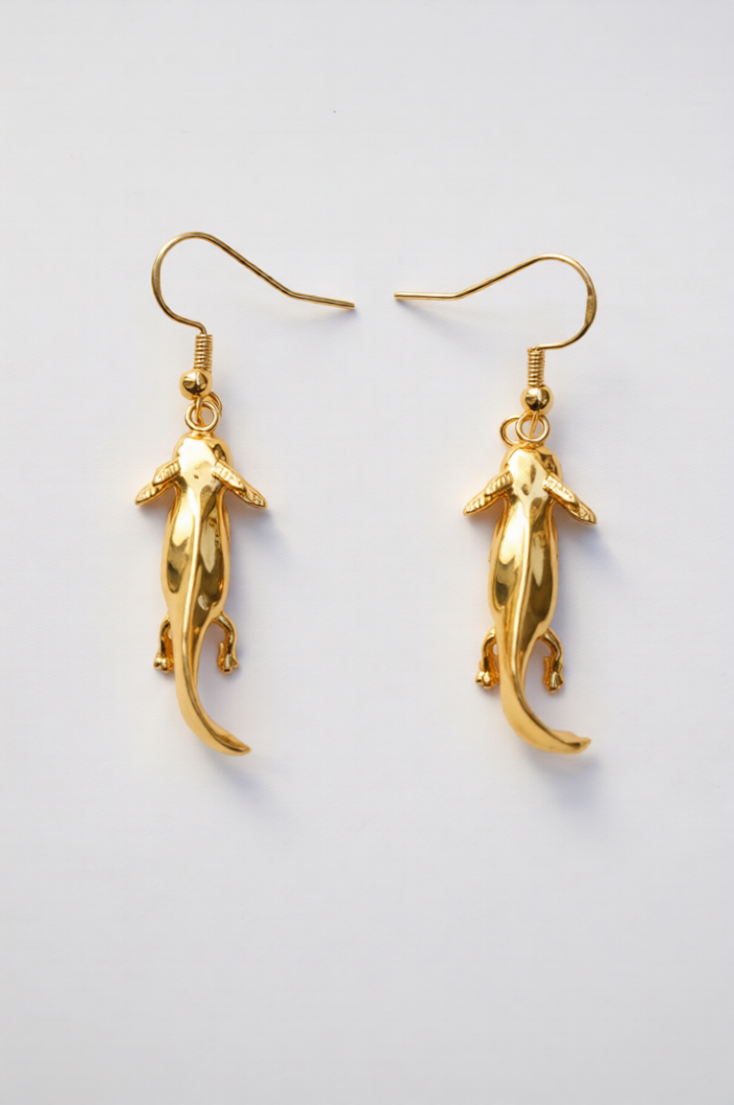 Axolotl Drop Earrings – Sterling Silver, Black Rhodium & 14k Rose Gold | Anna Reikher Jewelry