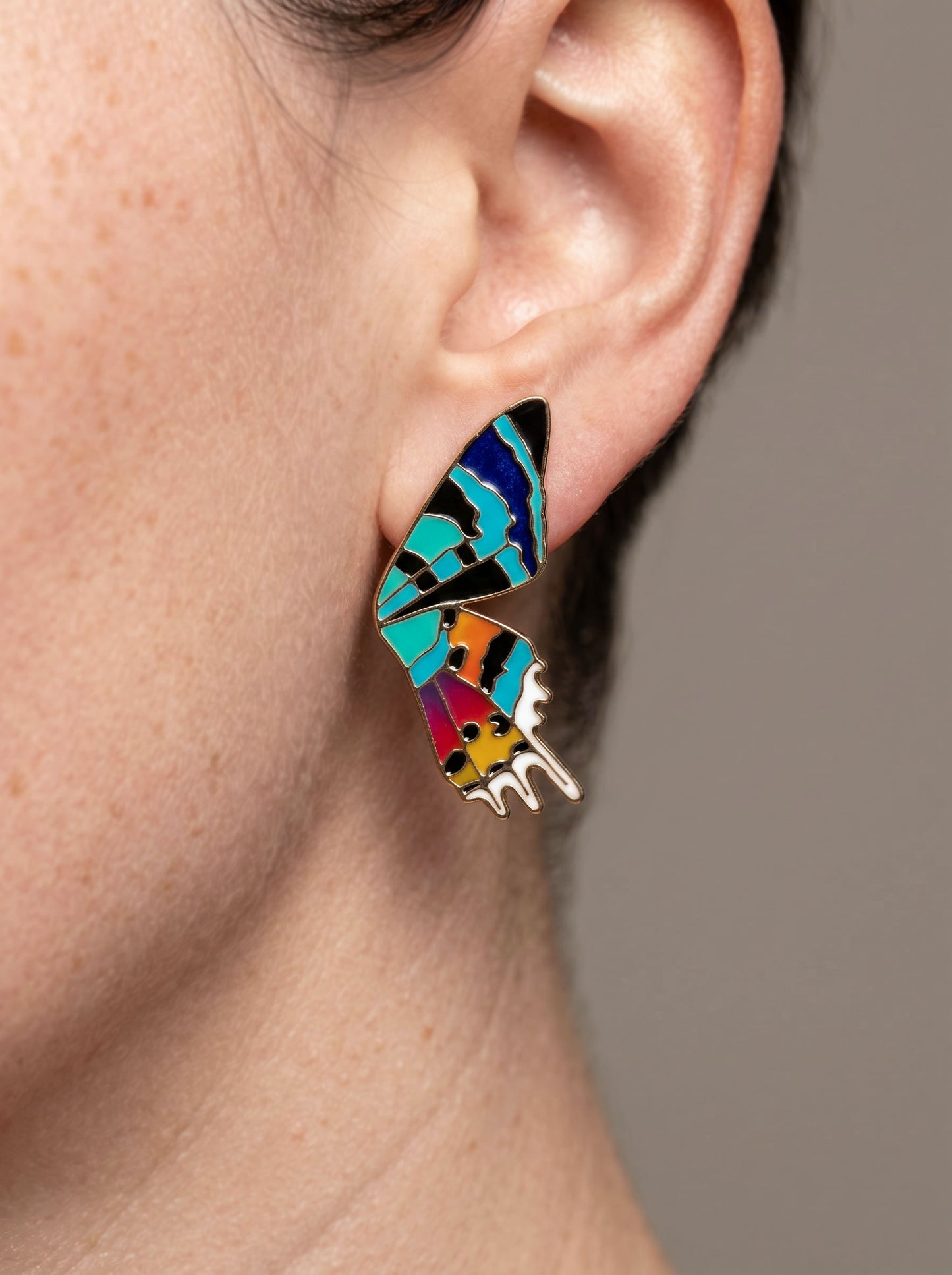 Madagascar Sunset Moth Stud Earrings — Hand‑Enameled in Sterling Silver or 14k Gold Plating