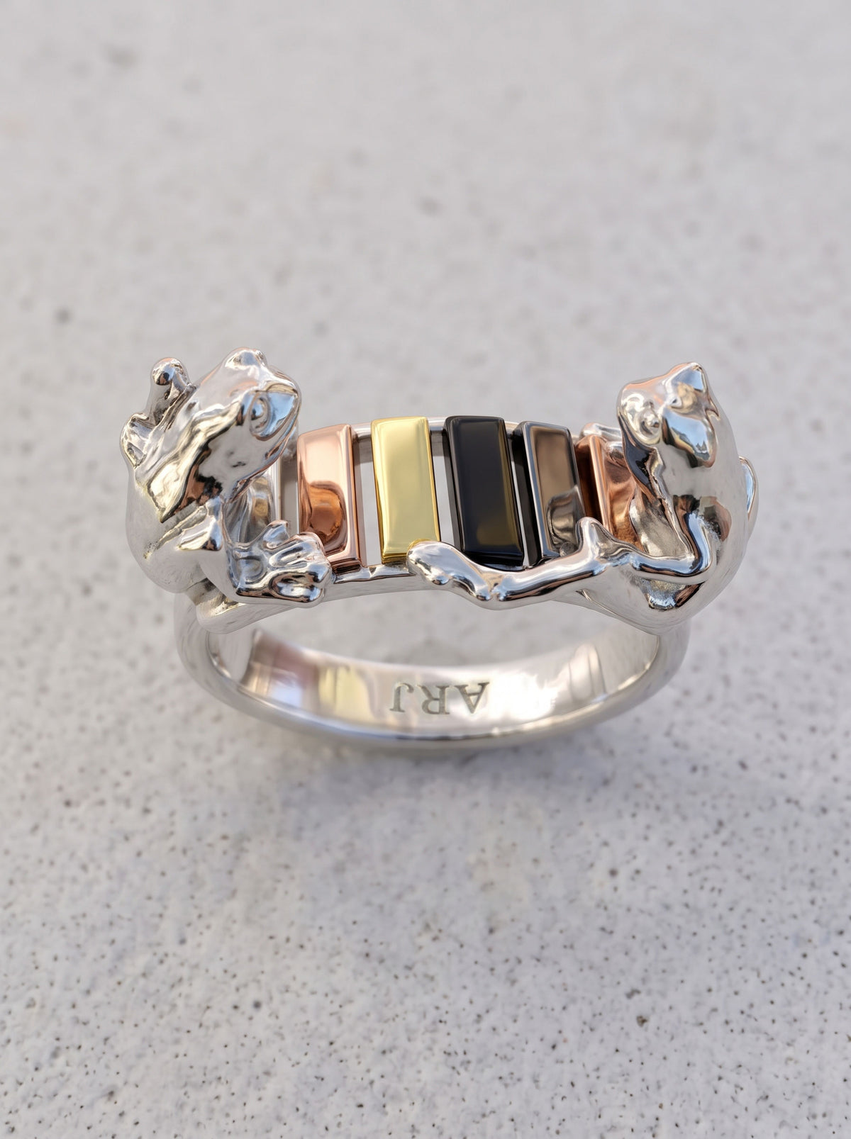 Frogs on the Rainbow Keys Ring – Whimsical Miniature Xylophone Sculpture