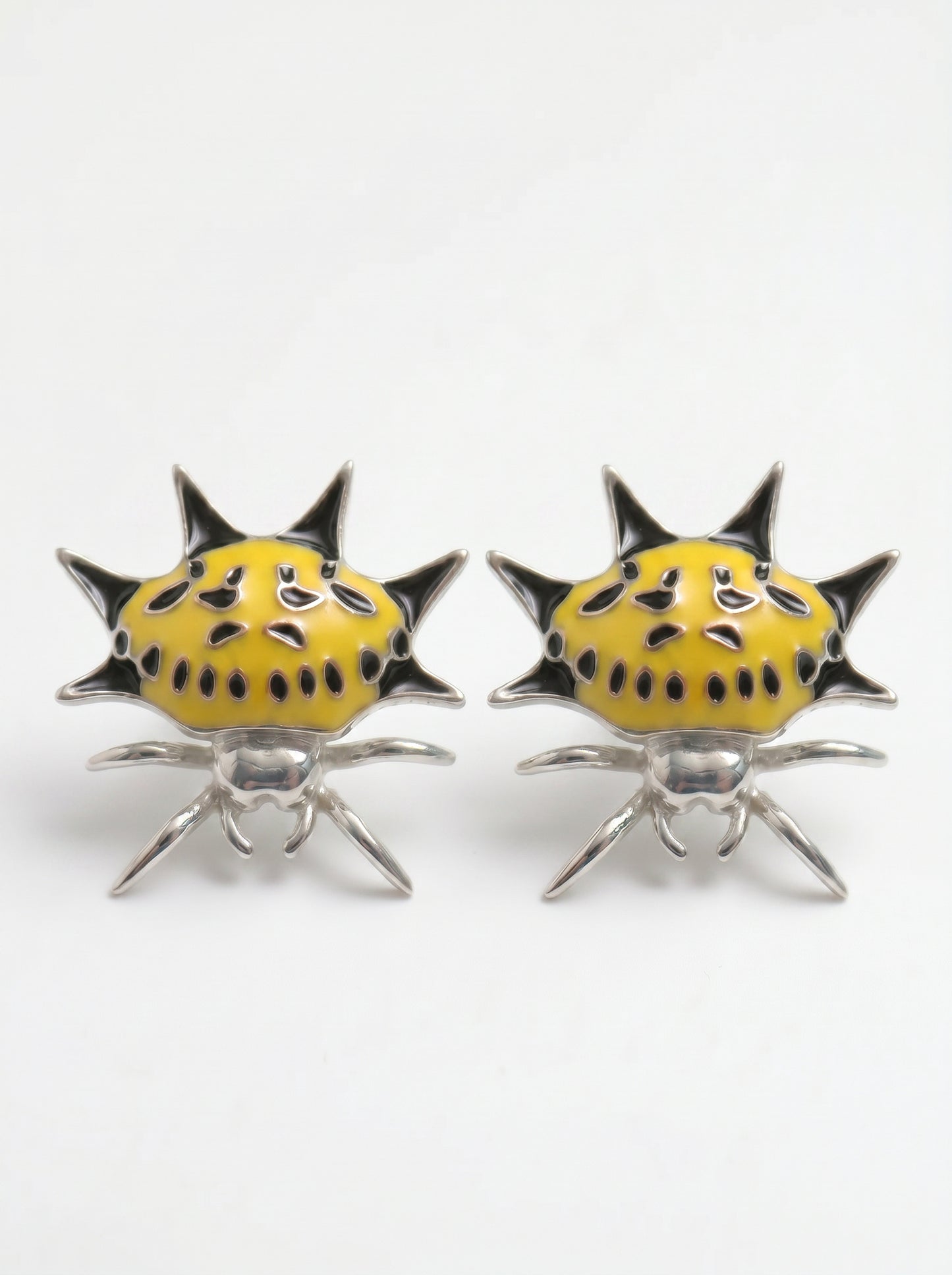 Spiny Orb‑Weaver Stud Earrings — Yellow & Black Edition