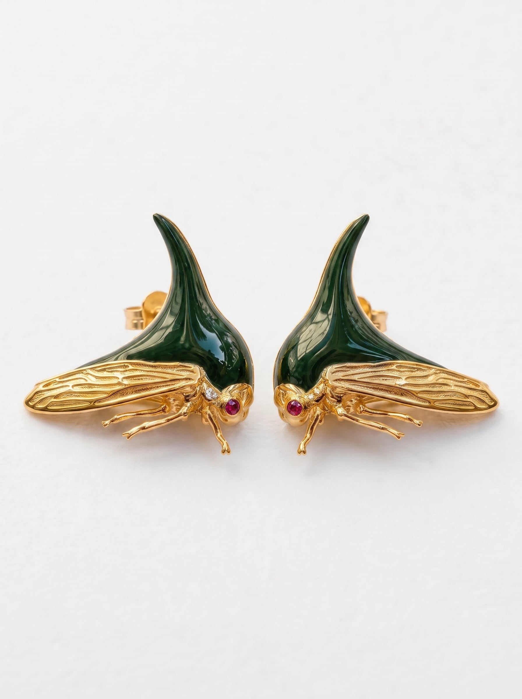Treehopper Stud Earrings – Deep Green Enamel & Gold‑Plated | Nature‑Inspired Insect Jewelry - Earrings