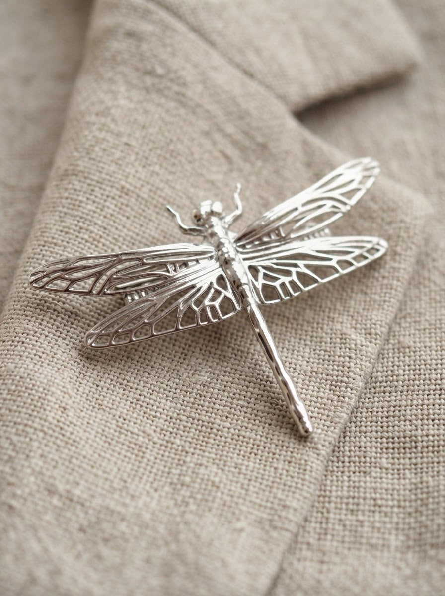 Sterling Silver Dragonfly Brooch – Nature-Inspired Pin