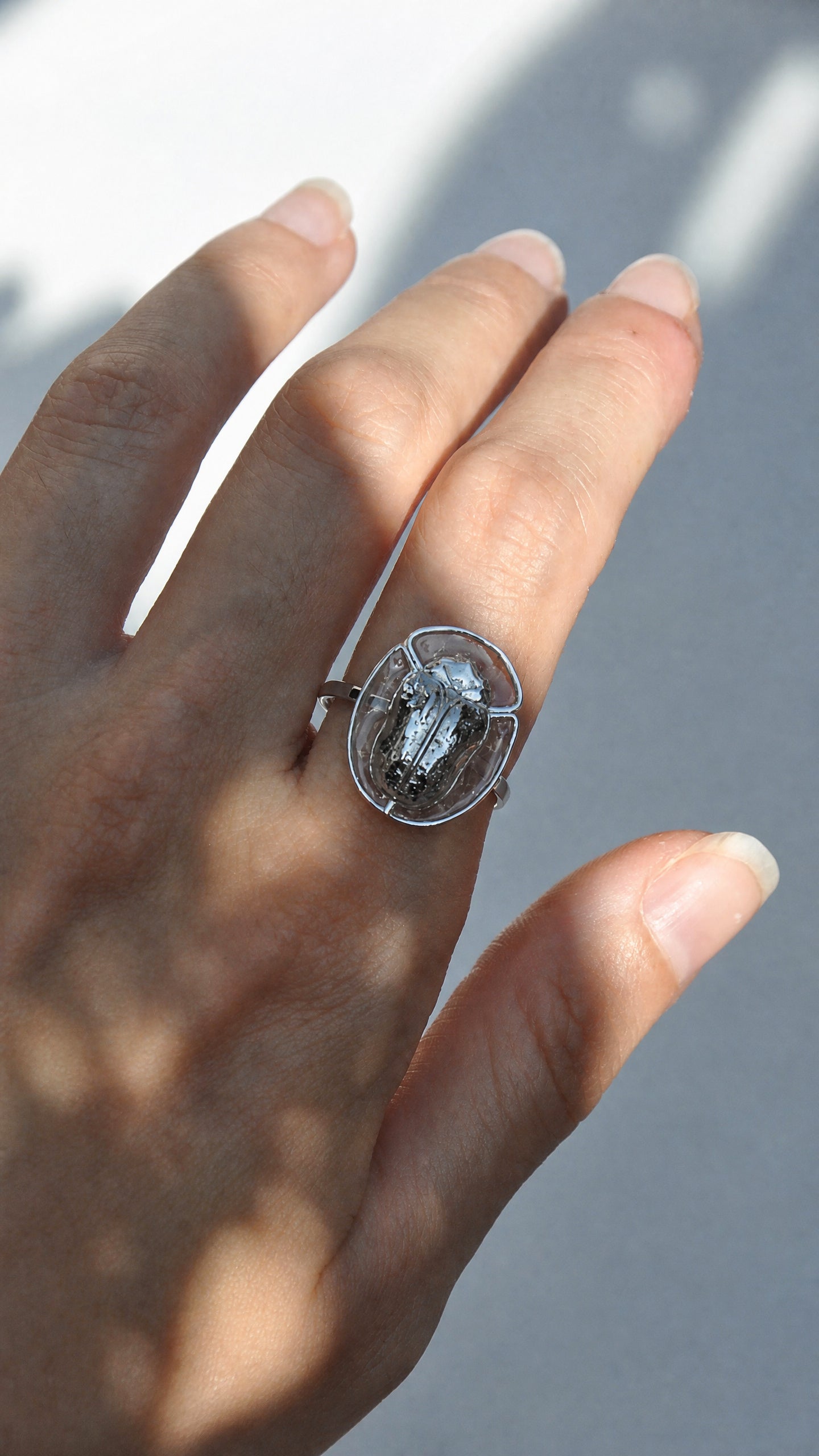Tortoise Beetle Ring — Plique‑à‑Jour Enamel in Sterling Silver or 14k Gold‑Plated