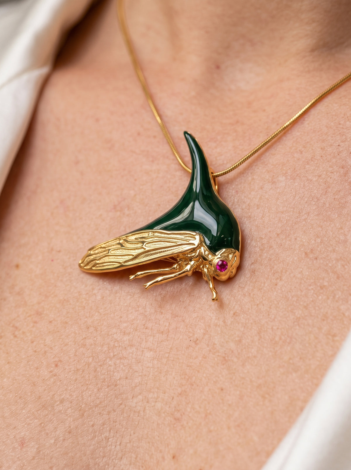 Treehopper Pendant – Deep Green Enamel & Gold‑Plated | Nature‑Inspired Insect Jewelry - Pendant
