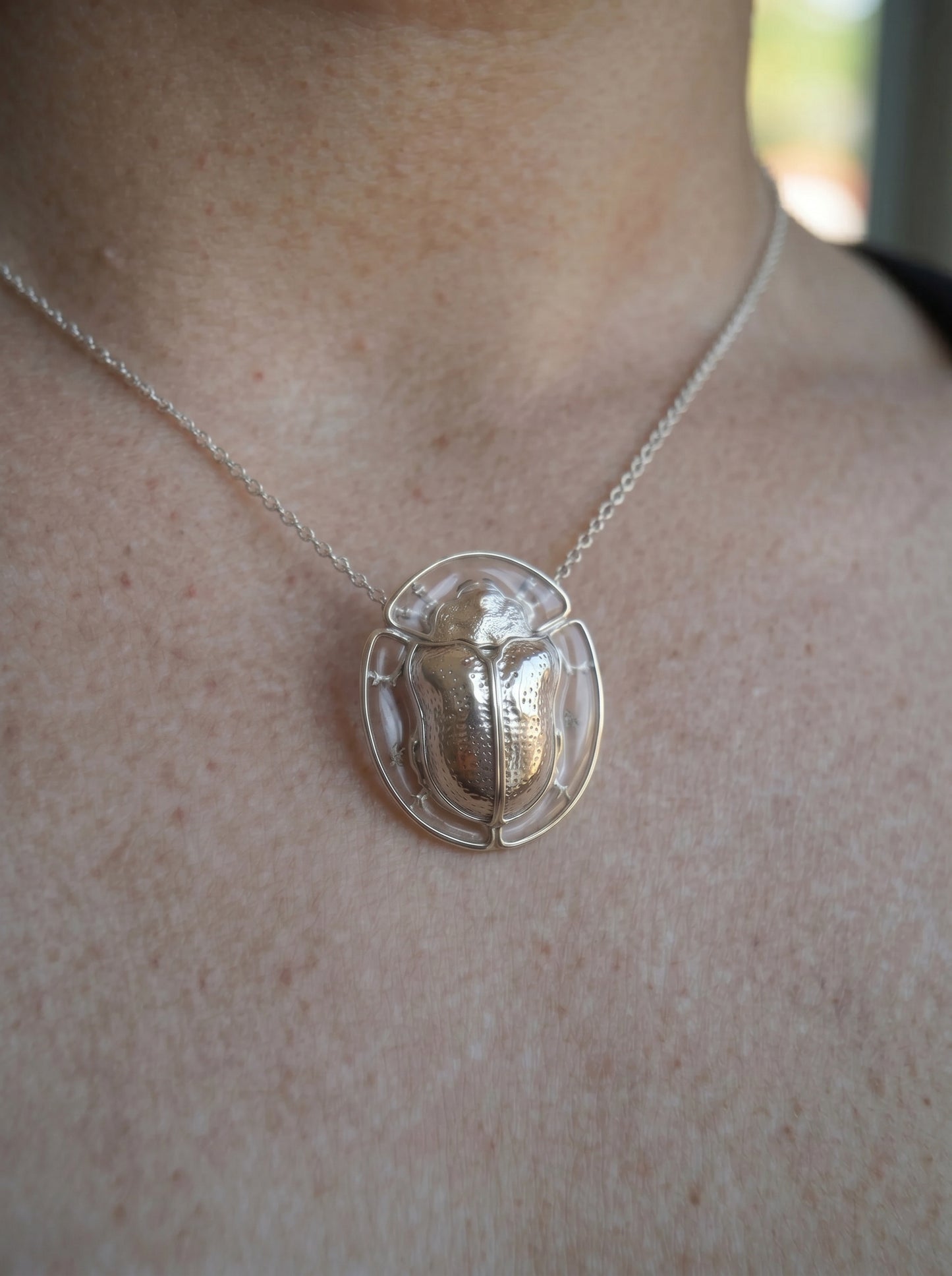 Tortoise Beetle Pendant, Plique‑à‑Jour Enamel in Sterling Silver or 14k Gold‑Plated - Earrings