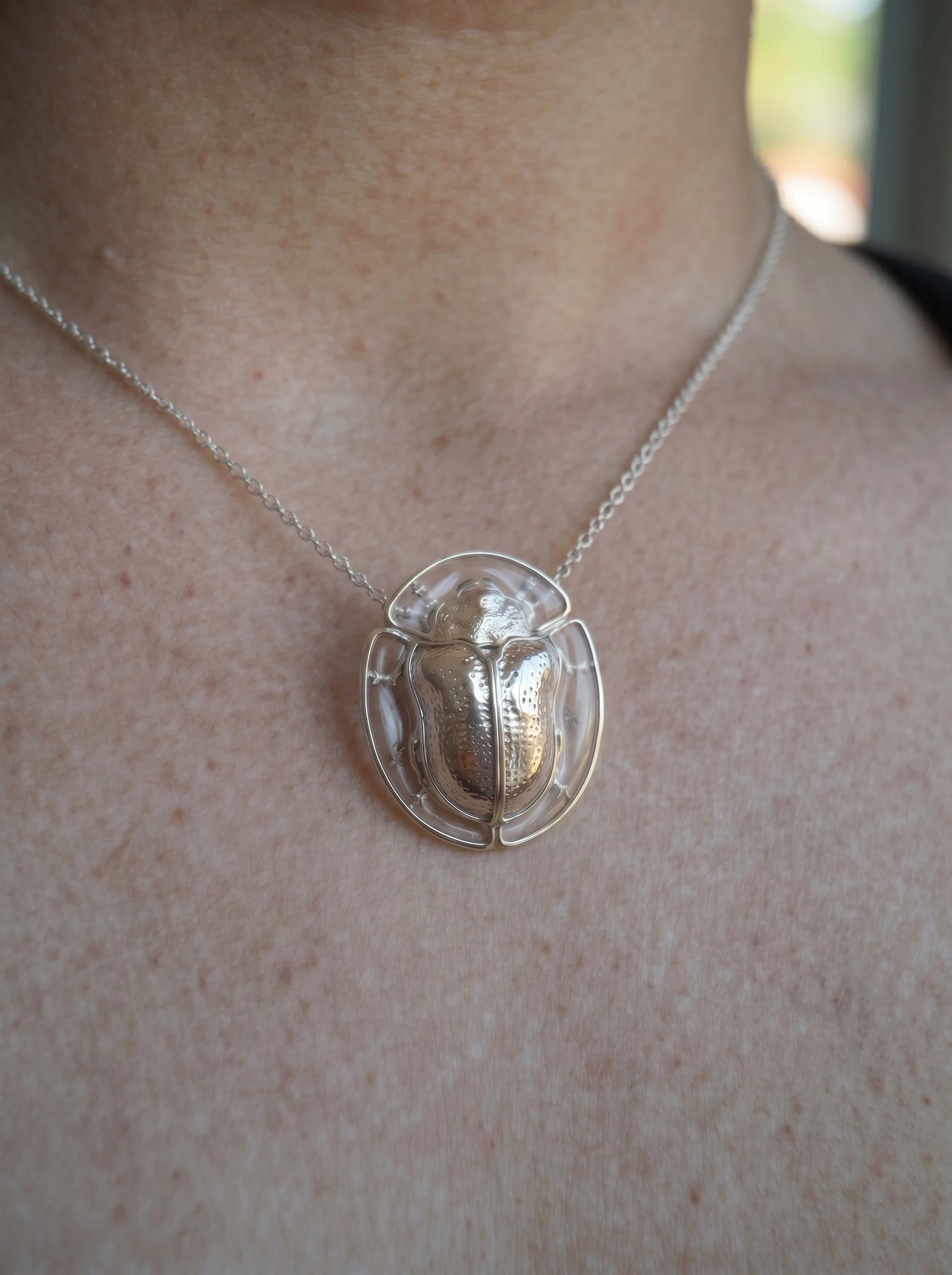 Tortoise Beetle Pendant, Plique‑à‑Jour Enamel in Sterling Silver or 14k Gold‑Plated - Earrings