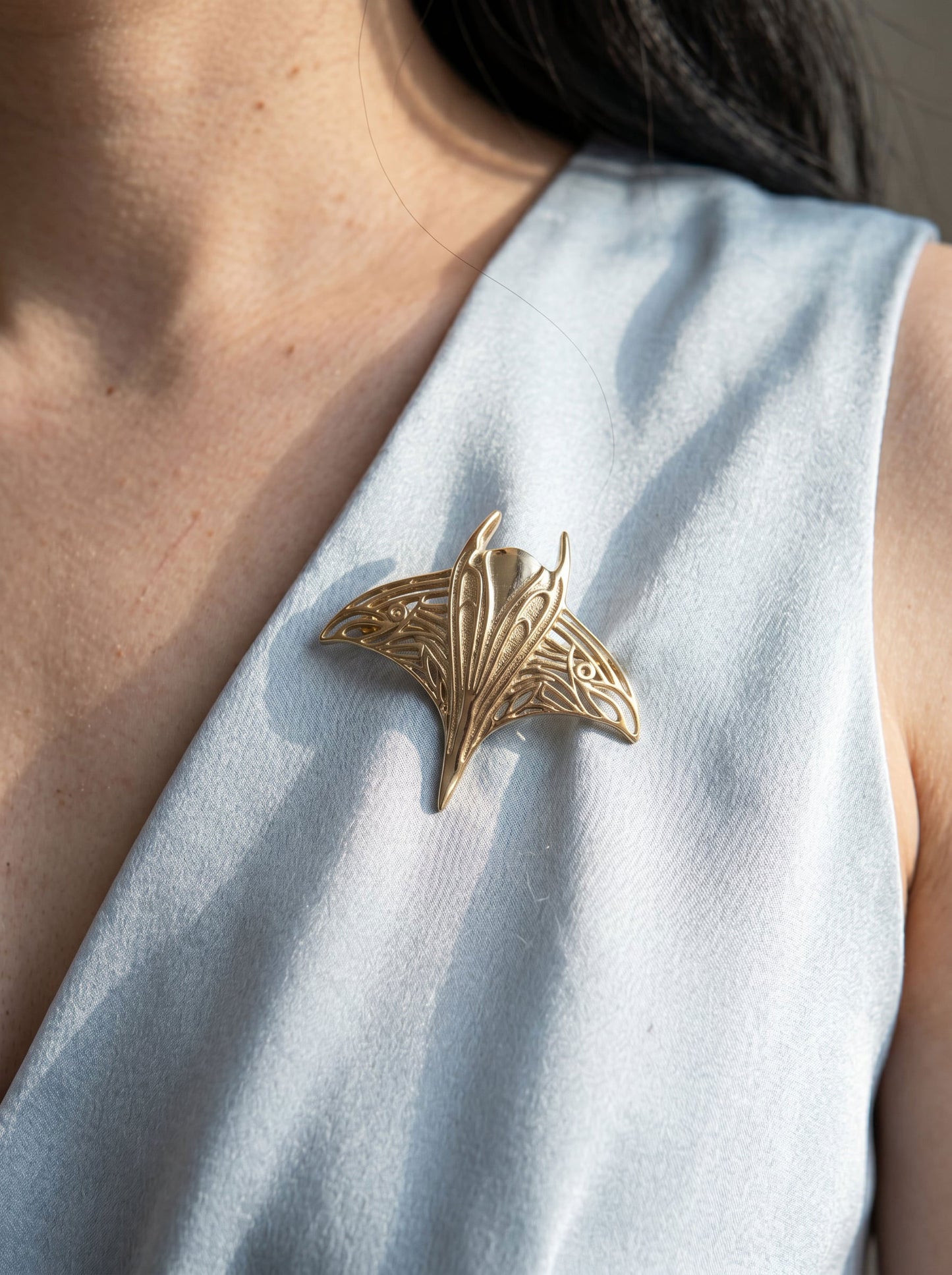 Manta Ray Brooch | Sculptural Marine Life Jewelry by Anna Reikher
