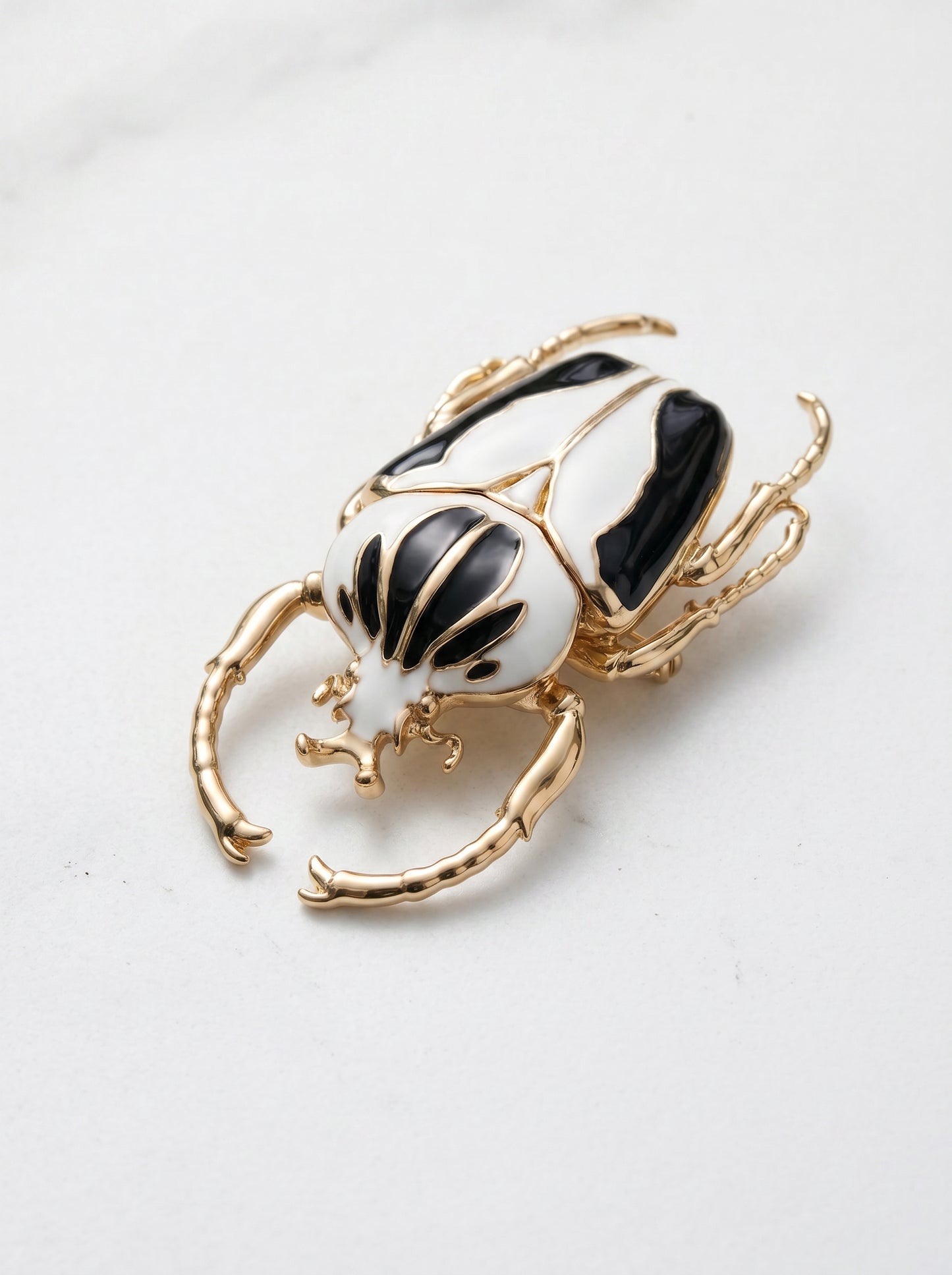 Goliath Beetle Pendant — Sterling Silver or 14k Gold‑Plated with Black & White Enamel