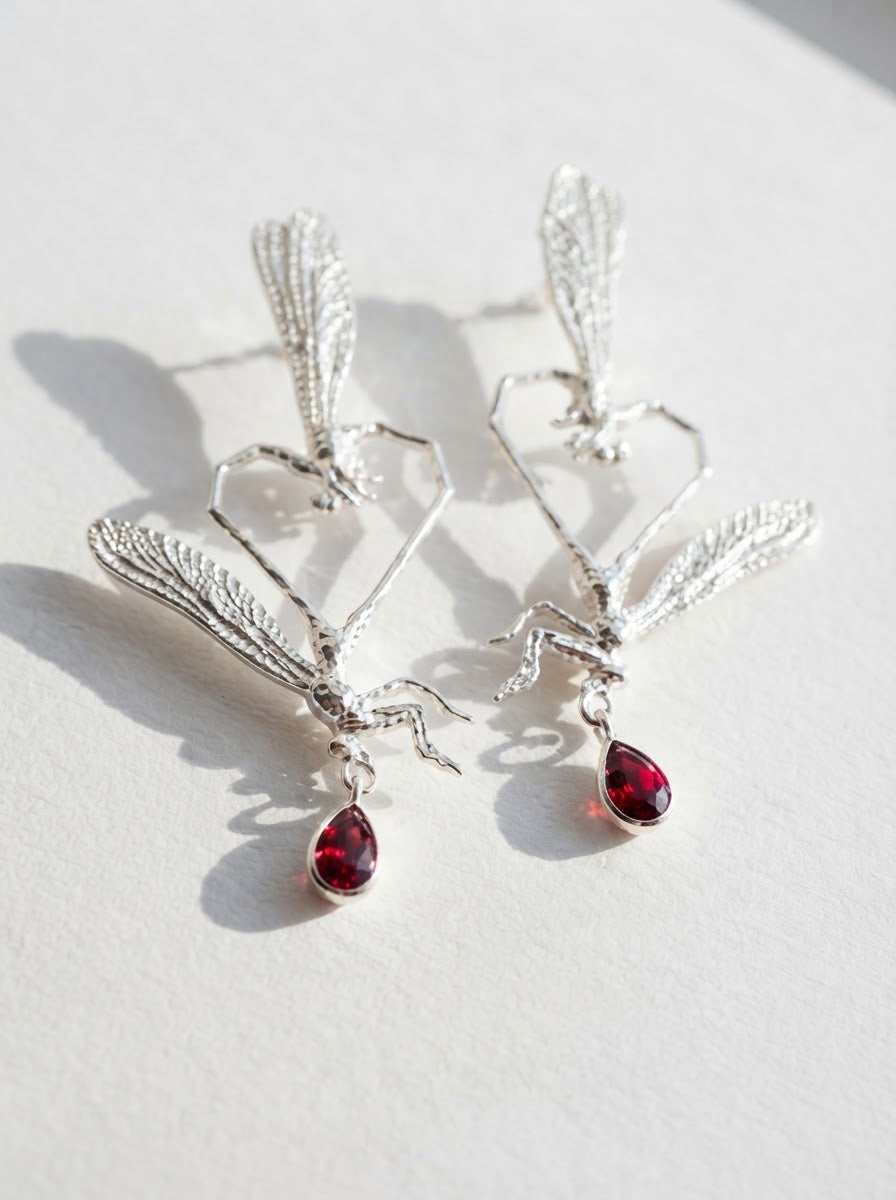Dragonfly Love Stud Earrings — Sterling Silver | Art Nouveau Inspired Nature Jewelry