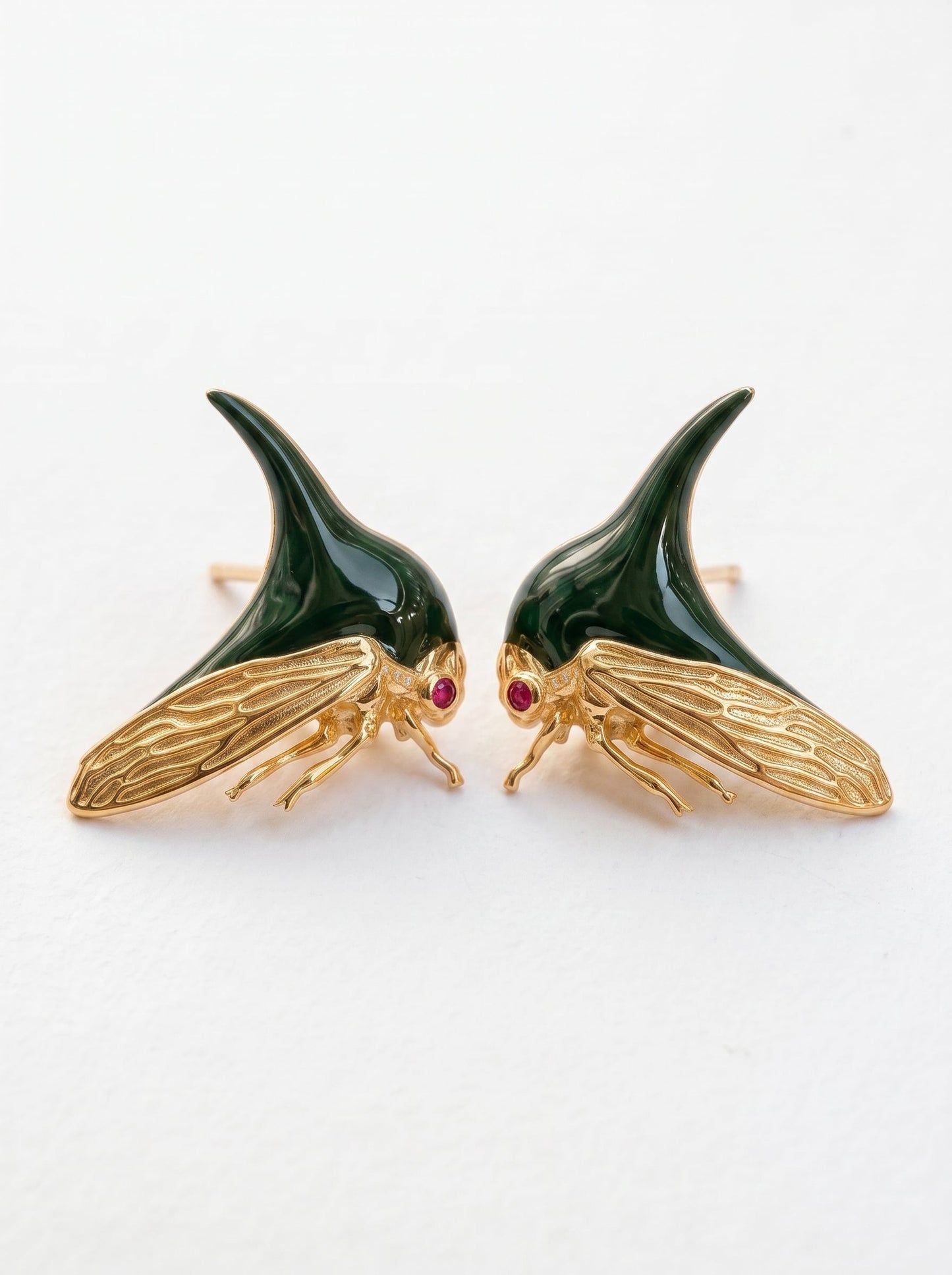 Treehopper Stud Earrings – Deep Green Enamel & Gold‑Plated | Nature‑Inspired Insect Jewelry - Earrings