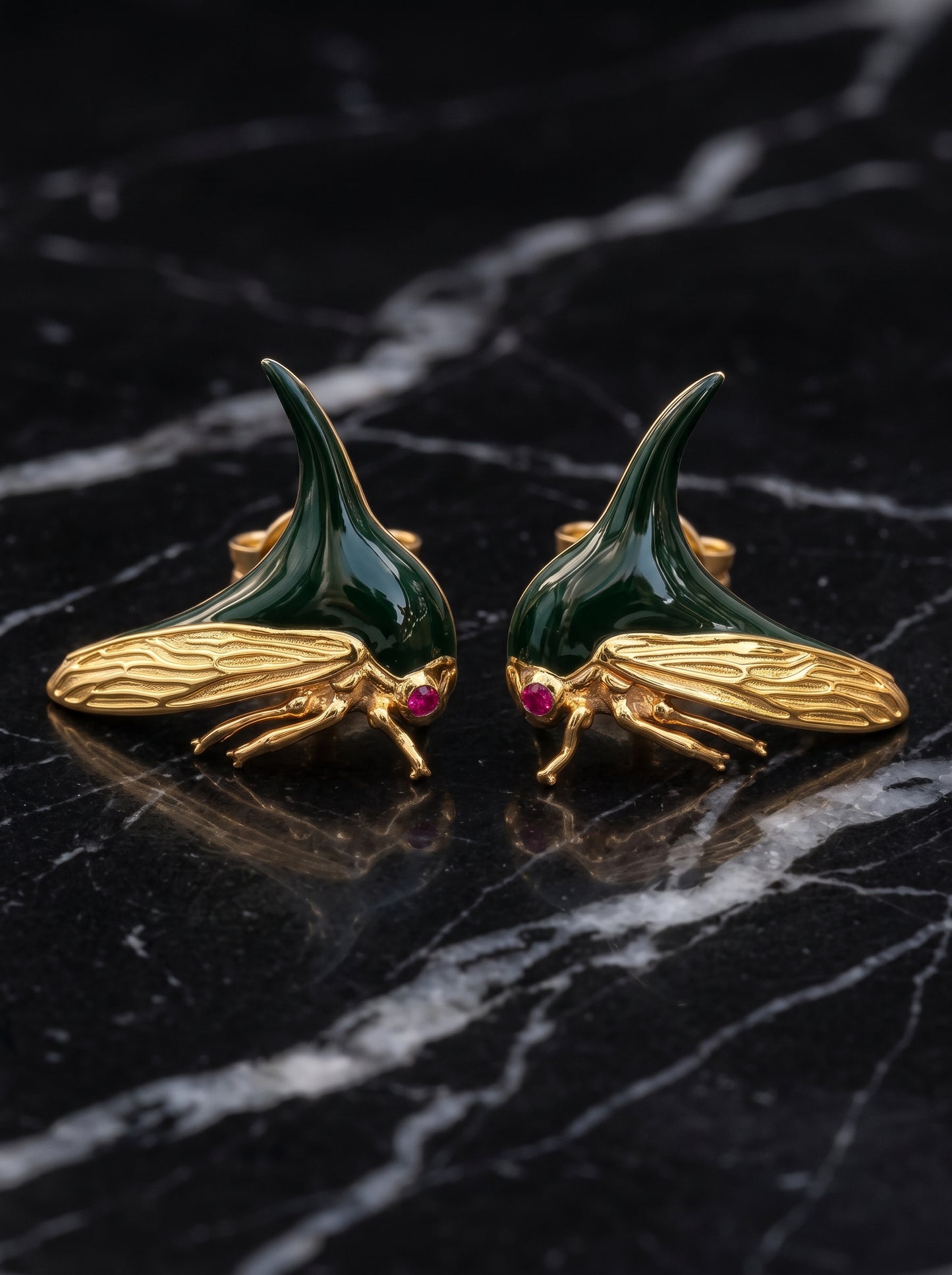 Treehopper Stud Earrings – Deep Green Enamel & Gold‑Plated | Nature‑Inspired Insect Jewelry - Earrings
