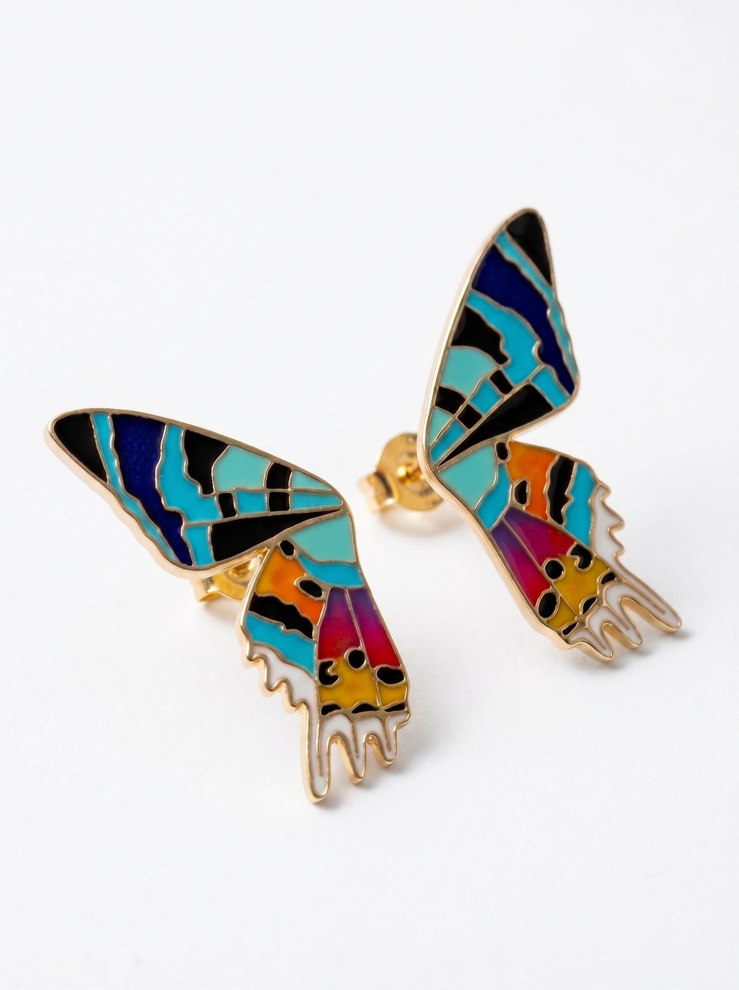 Madagascar Sunset Moth Stud Earrings — Hand‑Enameled in Sterling Silver or 14k Gold Plating