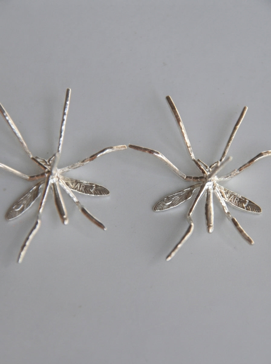 Crane Fly Stud Earrings – Sterling Silver or 14k Gold‑Plated | Sculptural Insect Jewelry