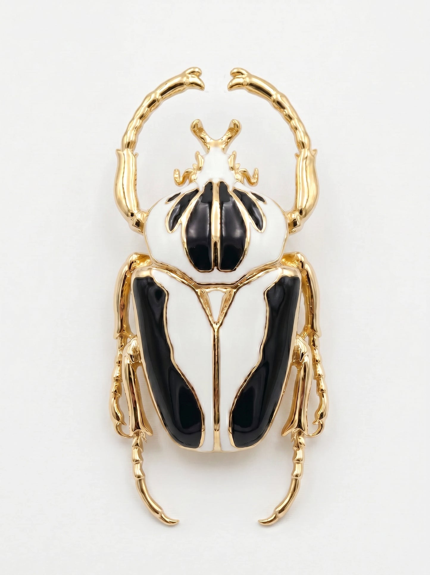 Goliath Beetle Pendant — Sterling Silver or 14k Gold‑Plated with Black & White Enamel