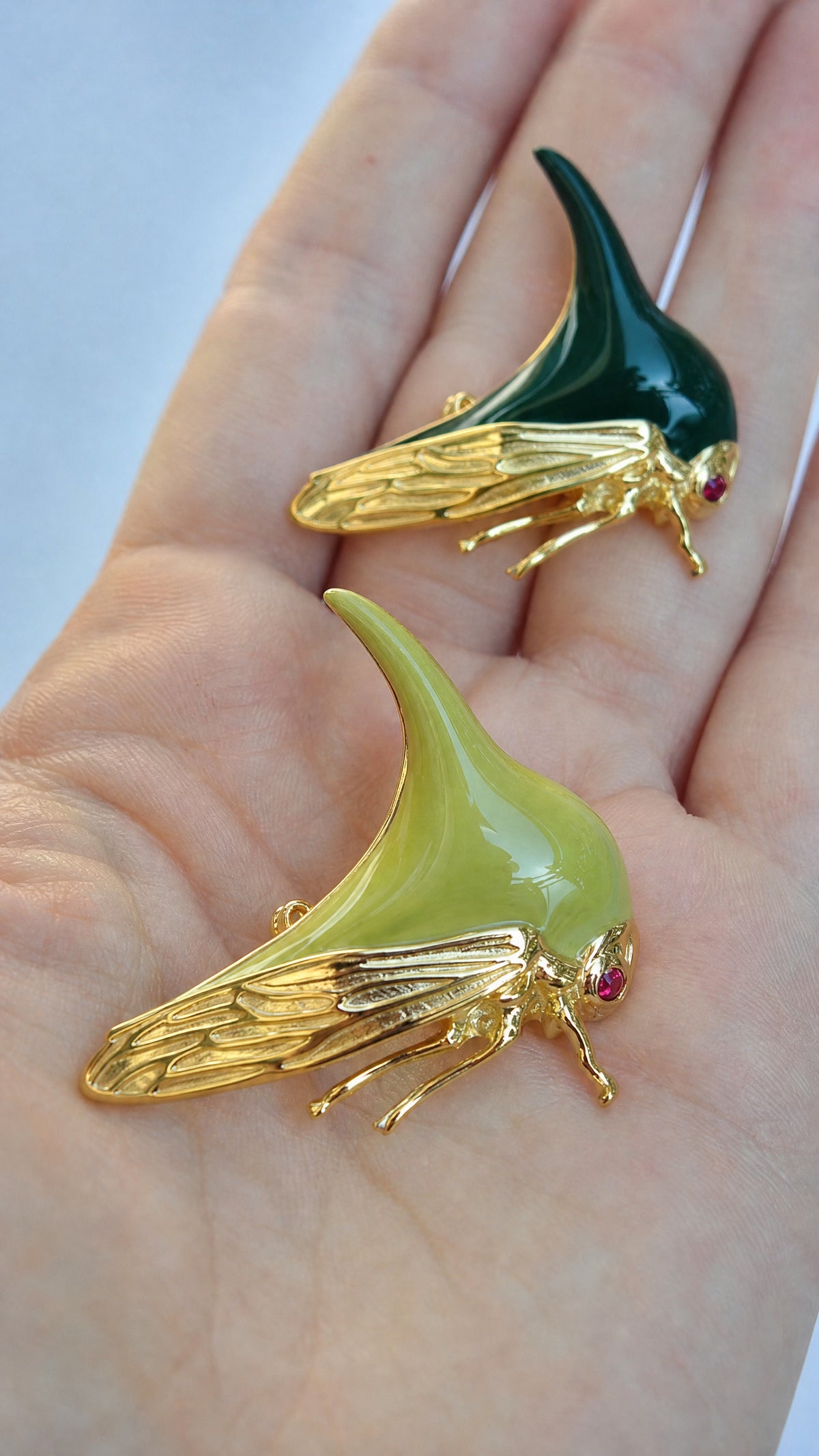 Treehopper Pendant – Light or Dark Green Enamel | Nature‑Inspired Insect Jewelry