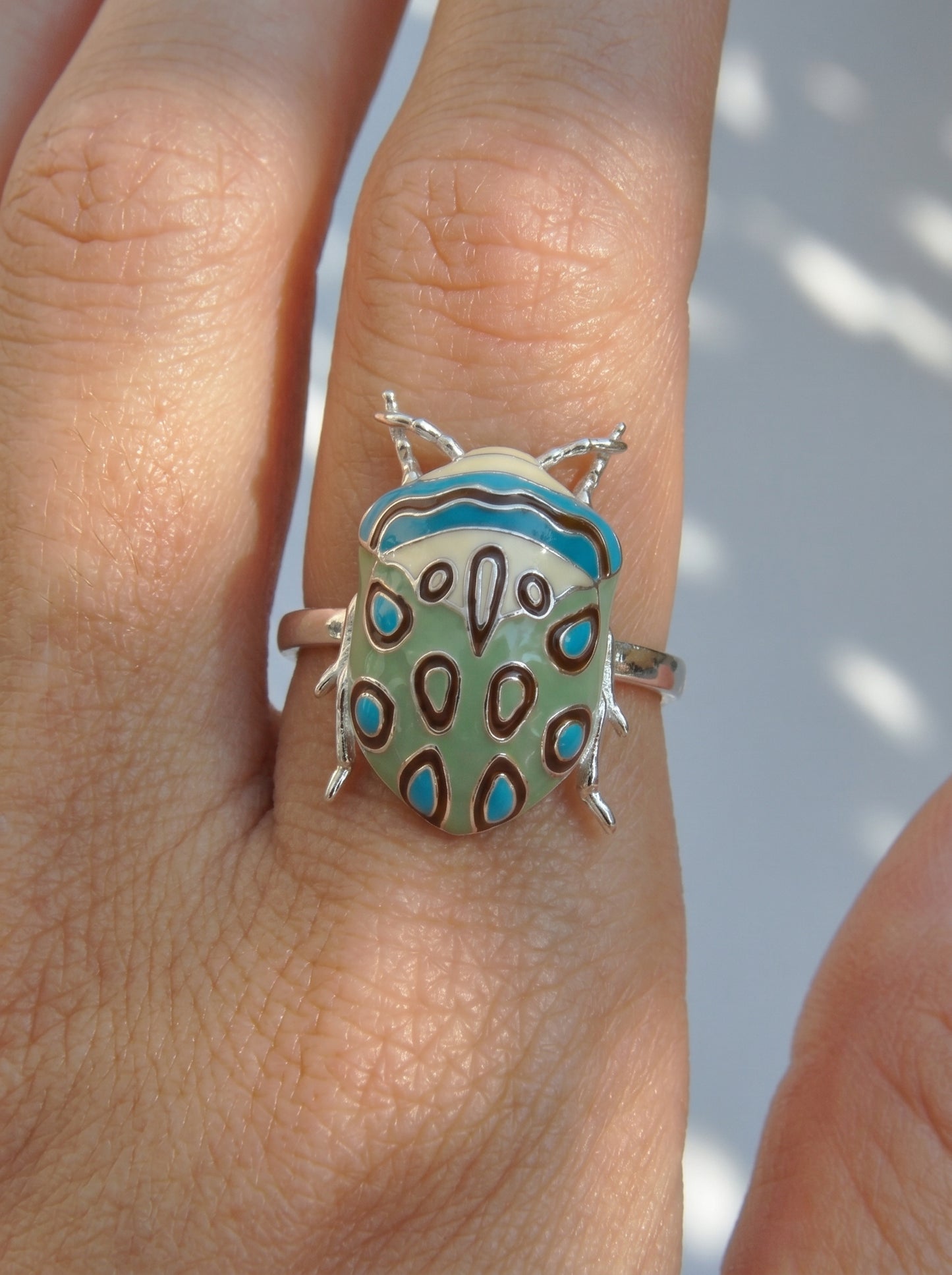 Picasso Bug Ring — Sterling Silver + Enamel or Rhodium‑Plated + Enamel